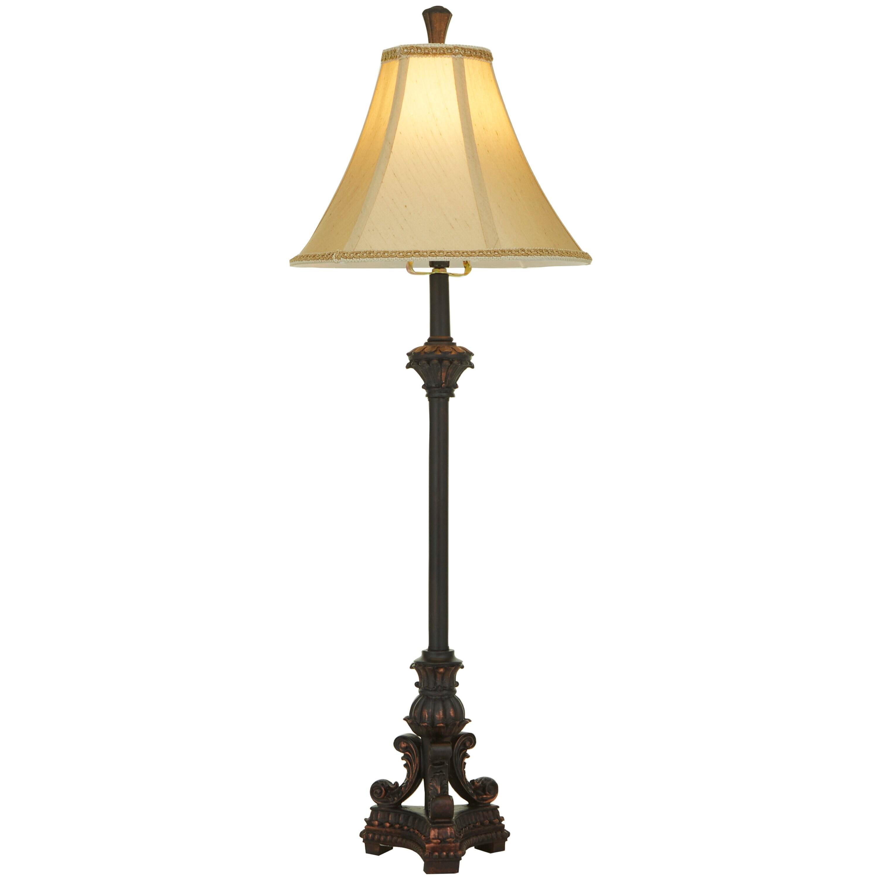 DecMode 31" Antique Style Bronze Buffet Lamp with Beige Fabric Shade