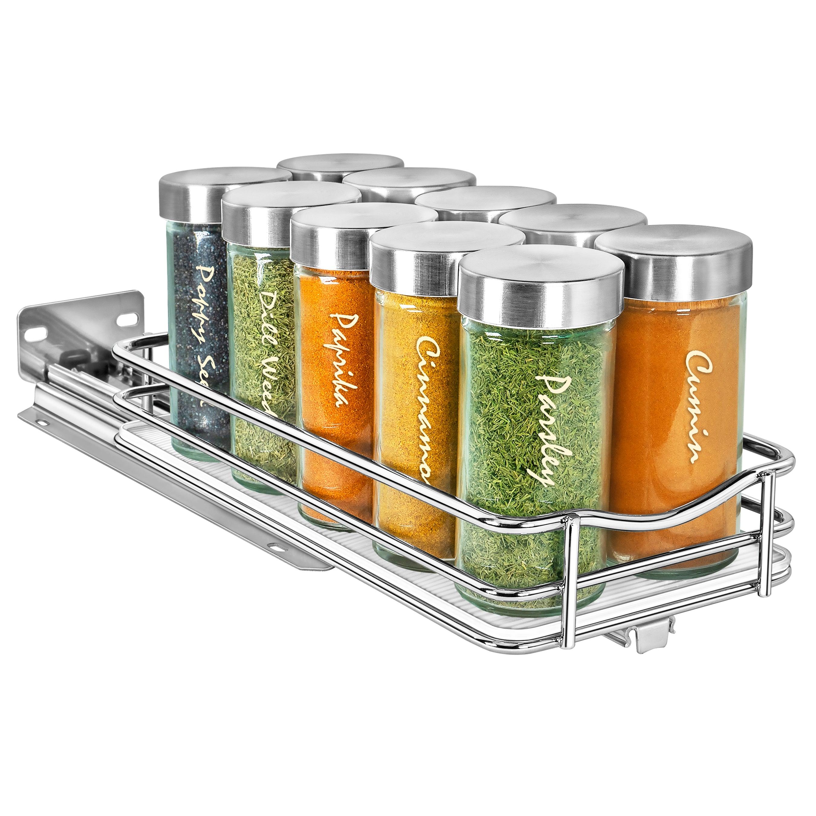 Lynk Professional Slide Out Spice Rack Upper Cabinet Organizer- 4" Wide: Chrome-Plated Kitchen Storage, Pull Out System