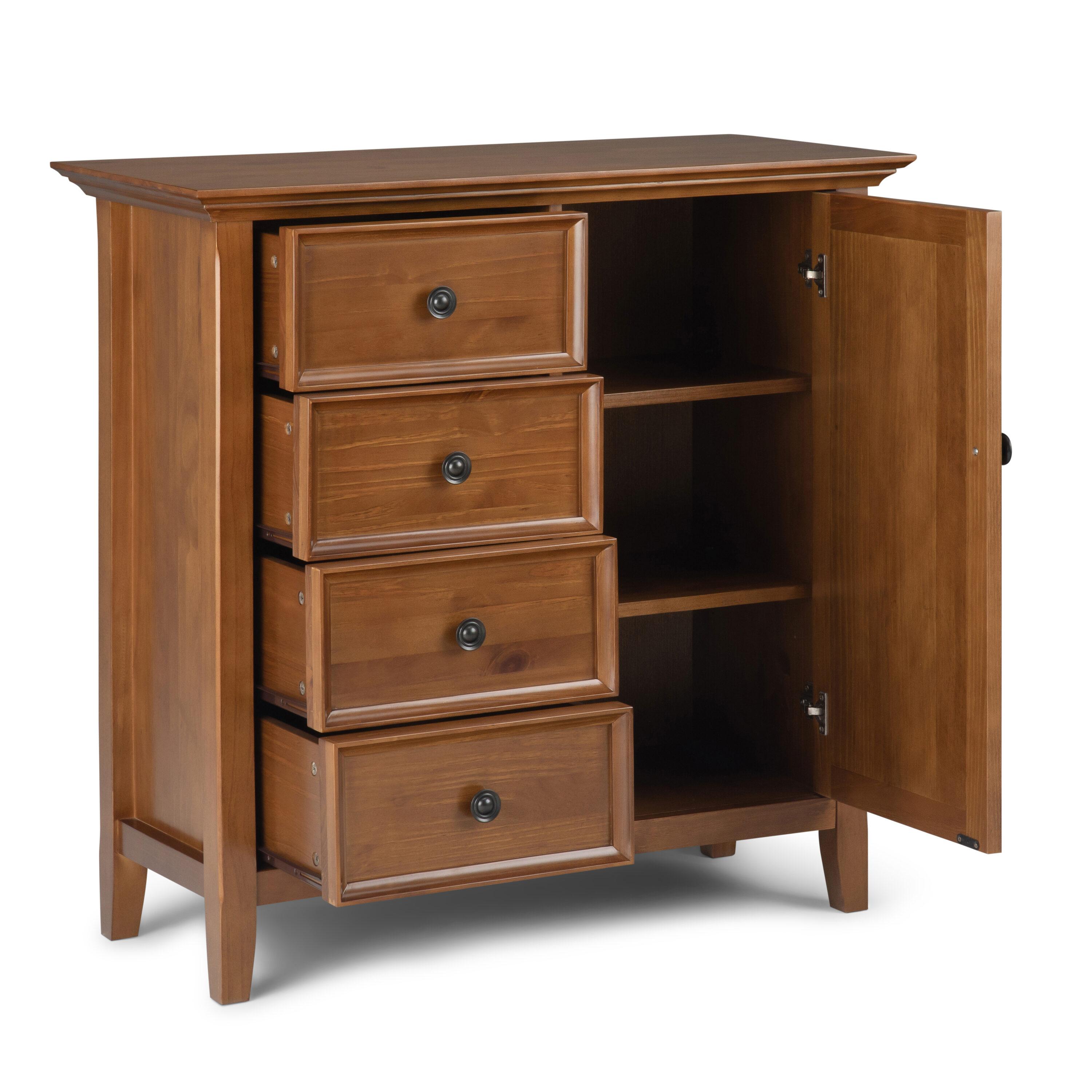 Simpli Home Amherst Solid Wood Storage Cabinet in Light Golden Brown