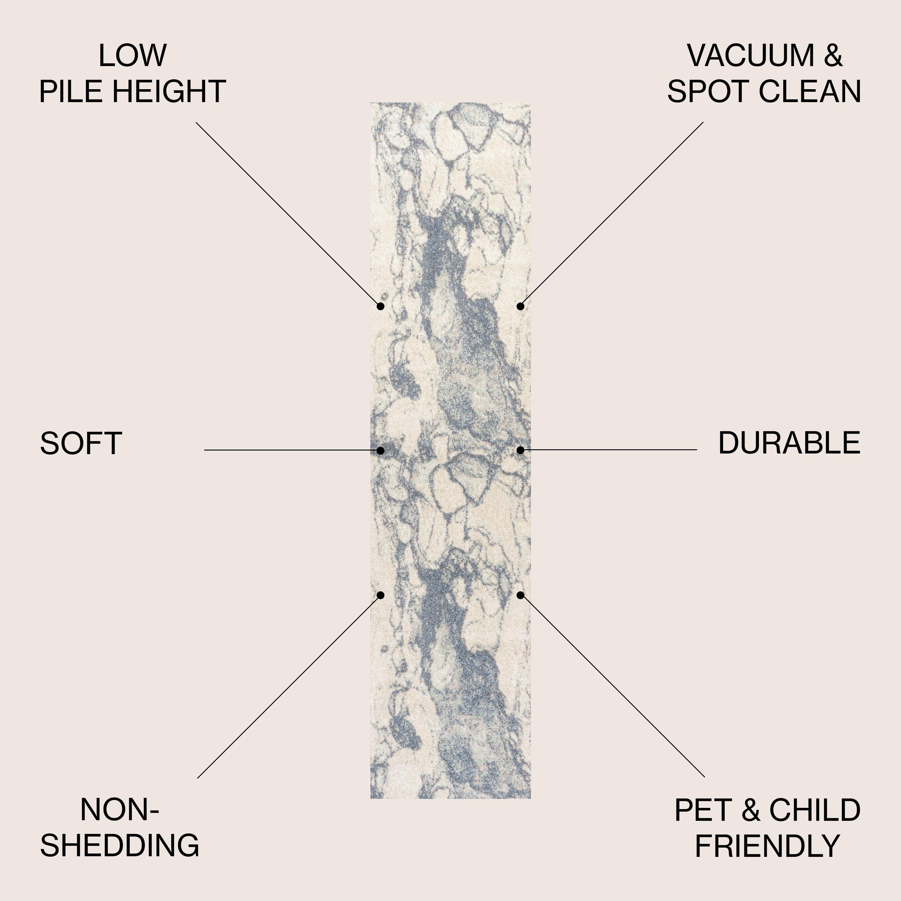 2' x 8' Marmo Abstract Marbled Modern Runner Rug, Blue/Cream - JONATHAN Y
