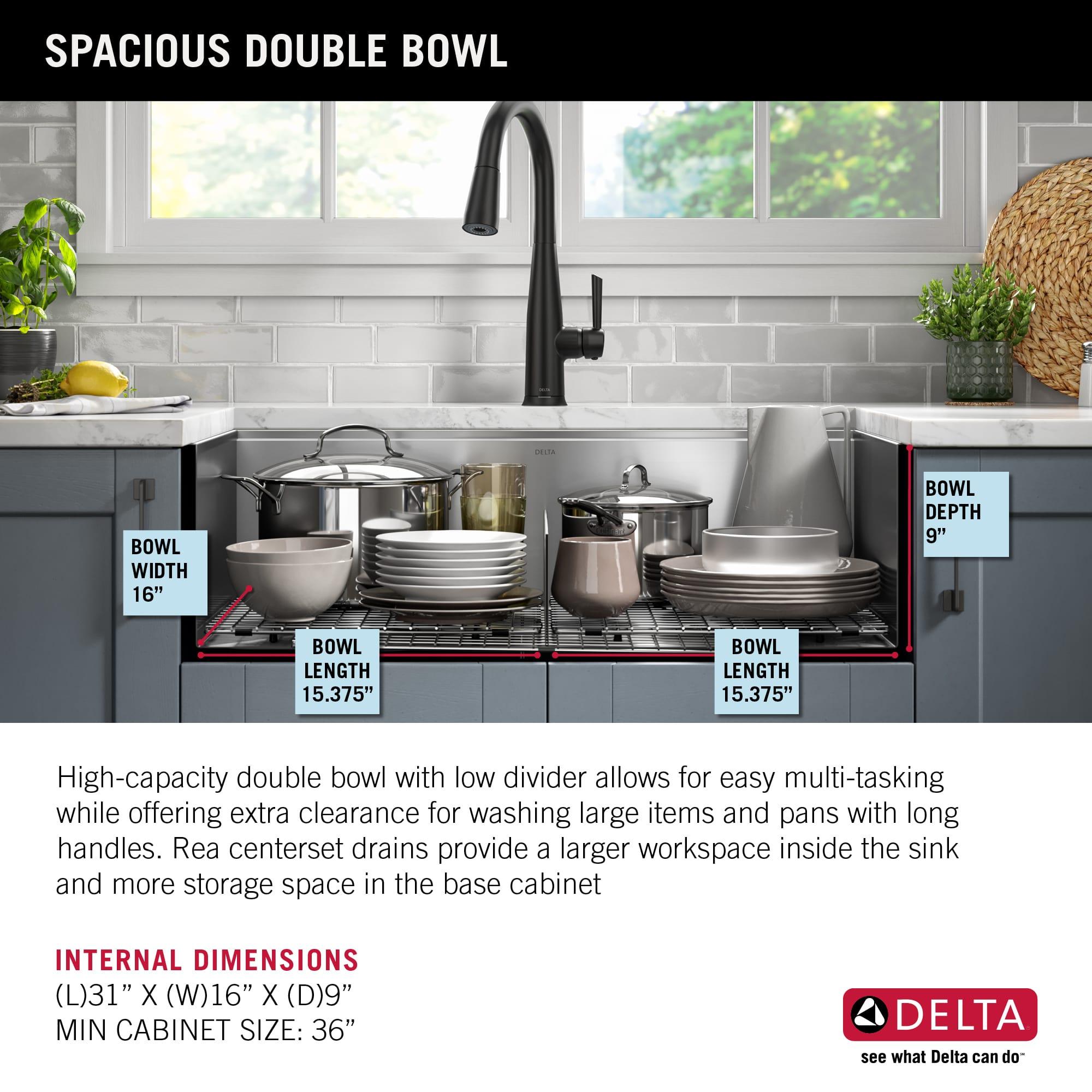 Delta Rivet™ 33" L Workstation Kitchen Sink Undermount 16 Gauge Stainless Steel 50/50 Double Bowl