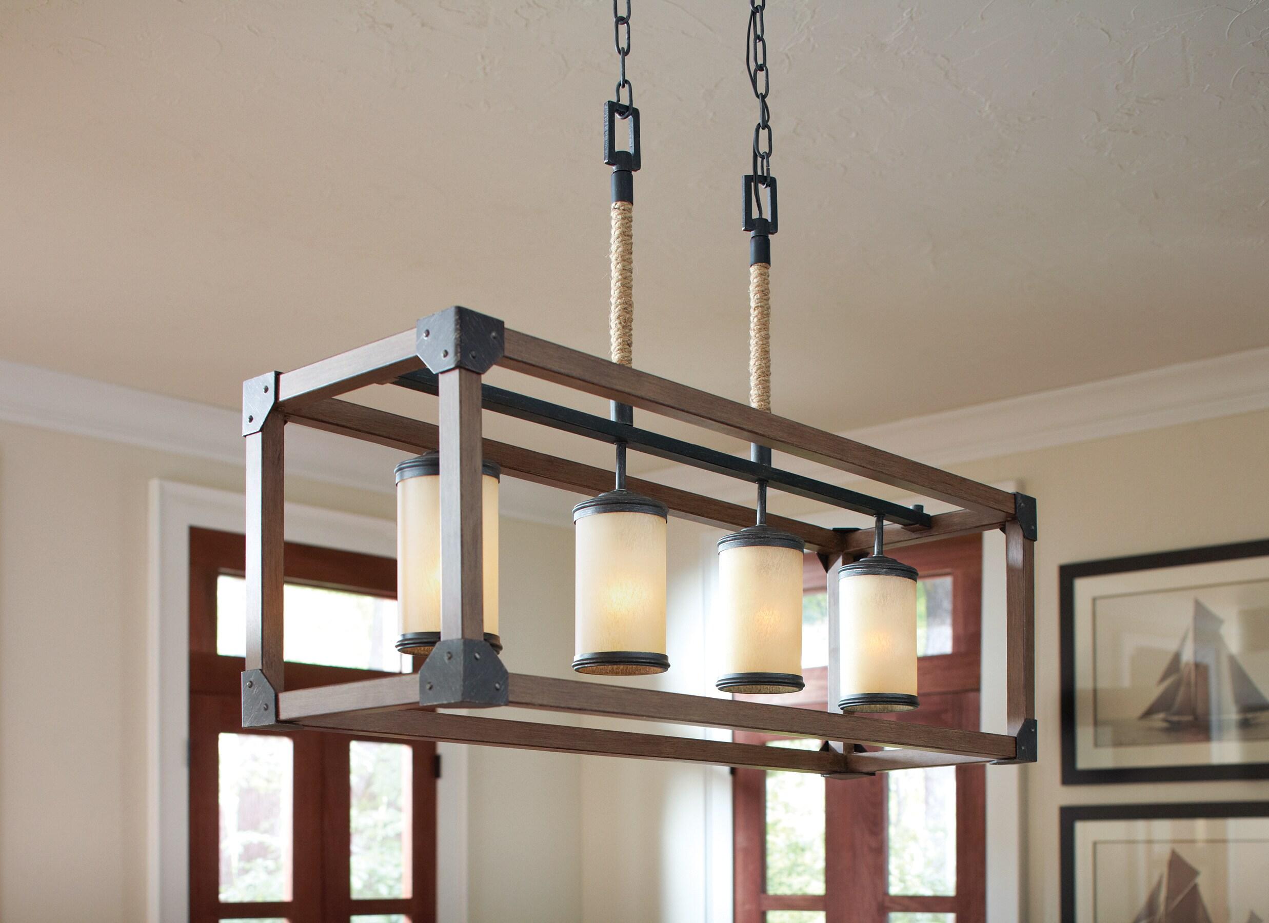 Stardust Finish Four-Light Island Pendant with Creme Parchment Glass