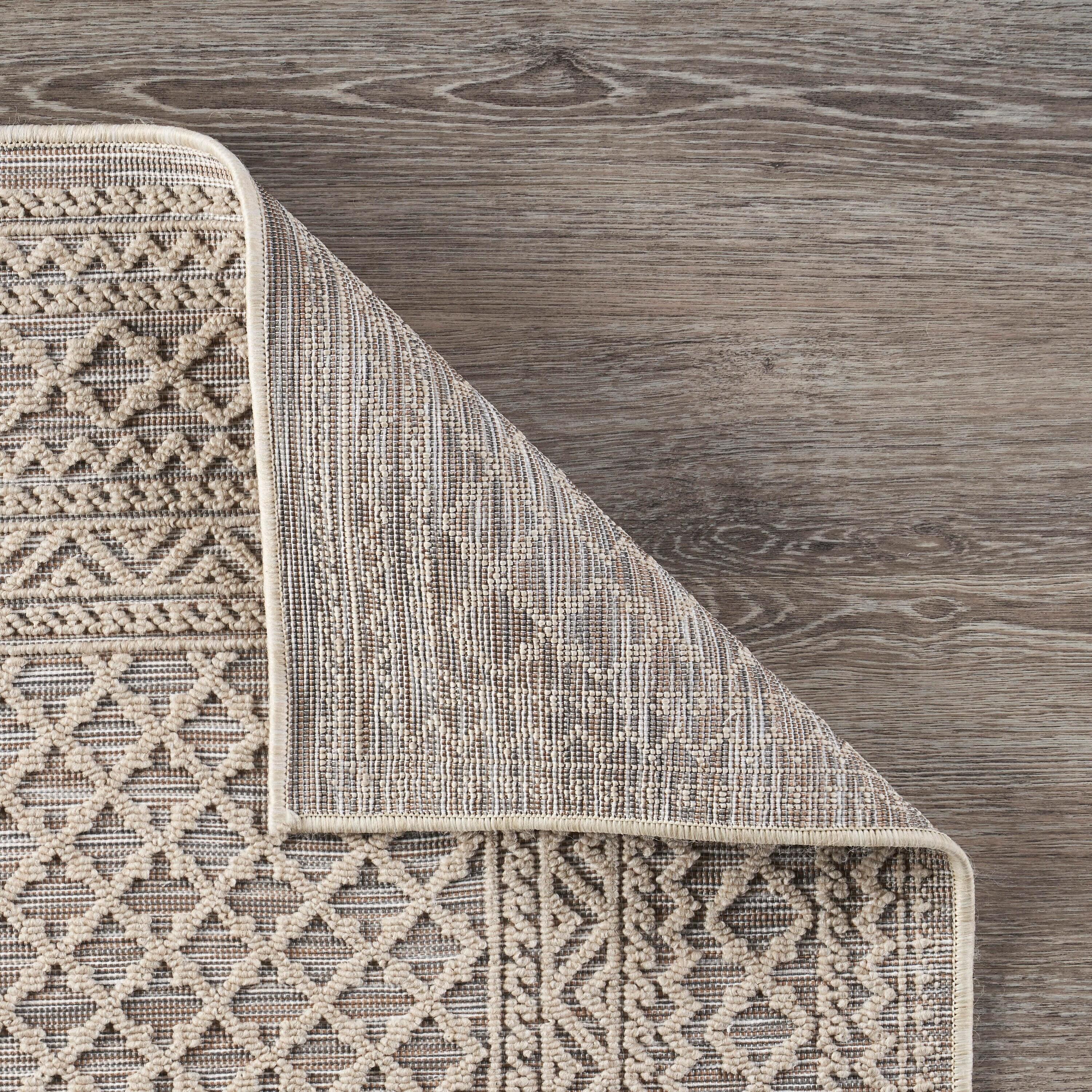 LR Home Natural Beige Toned 5 ft. x 7 ft. Classic Geometric Trellis Bordered Indoor/Outdoor Rug