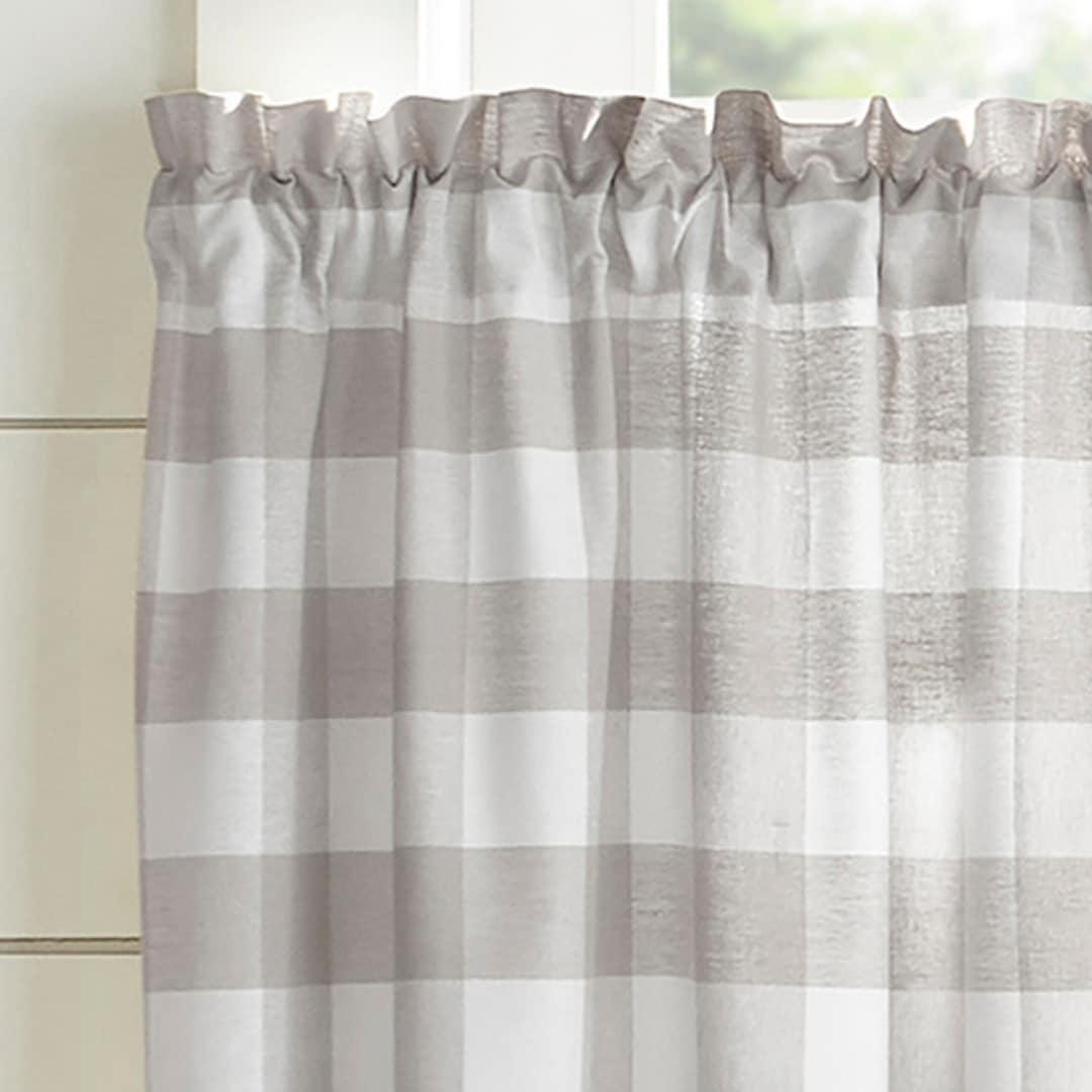 Farmhouse Living Buffalo Check Kitchen Tier Window Curtain Set of 2 - 30" x 36" - Gray/White - Elrene Home Fashions