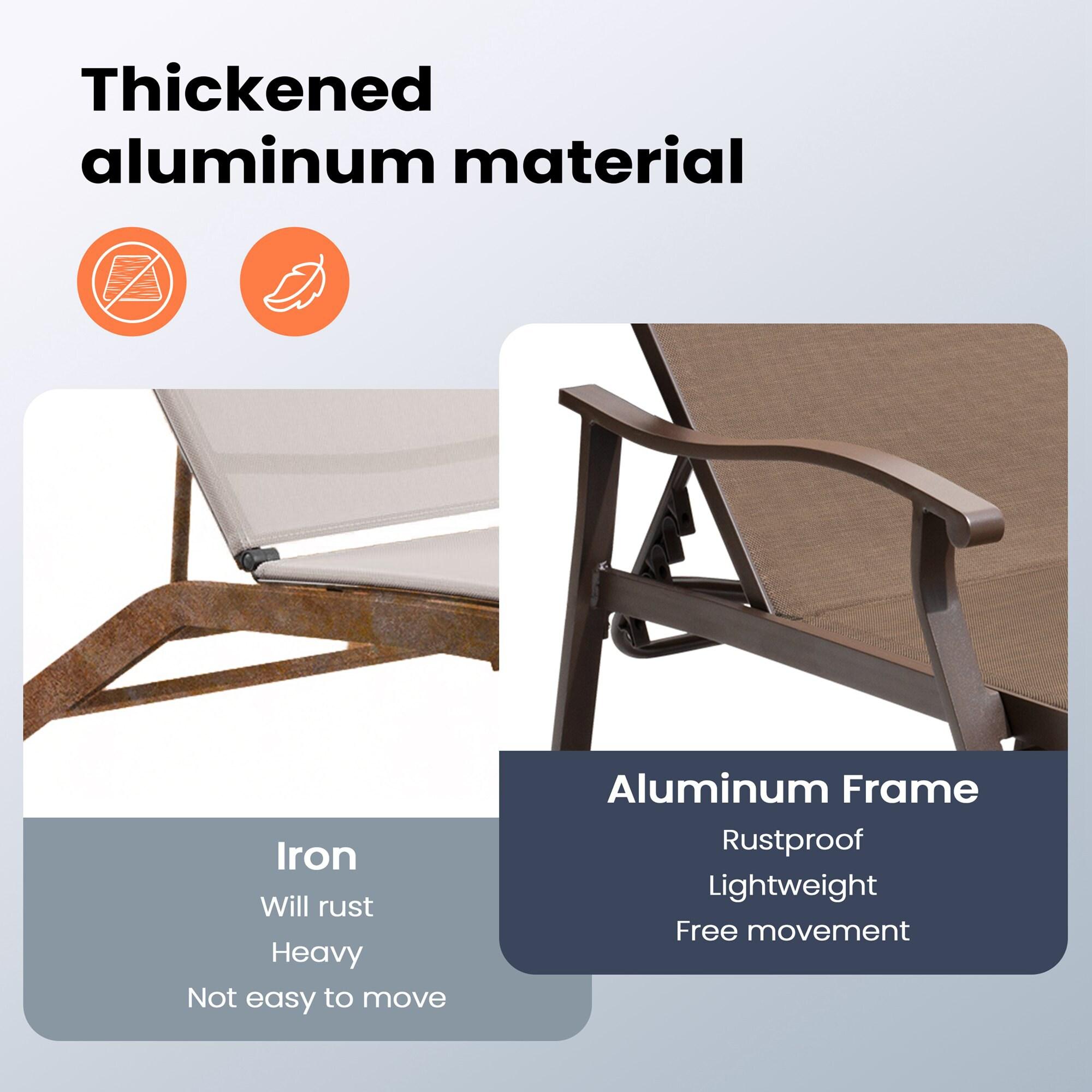 Outdoor Aluminum Adjustable Chaise Lounge Chair with Arms - Brown - Crestlive Products: Patio Furniture, Weather-Resistant
