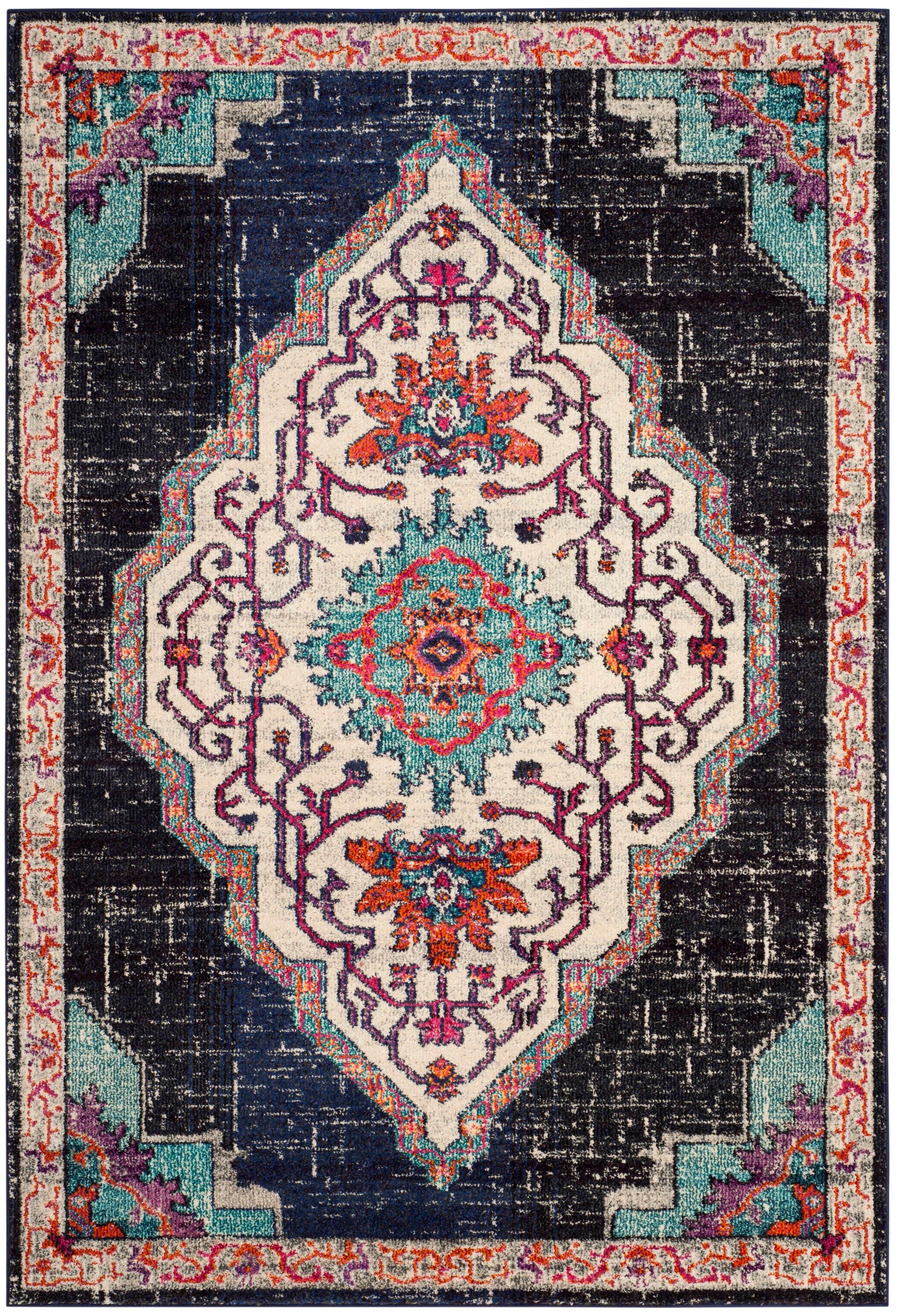 SAFAVIEH Monaco Trochez Traditional Area Rug, Black/Blue, 9' x 12'