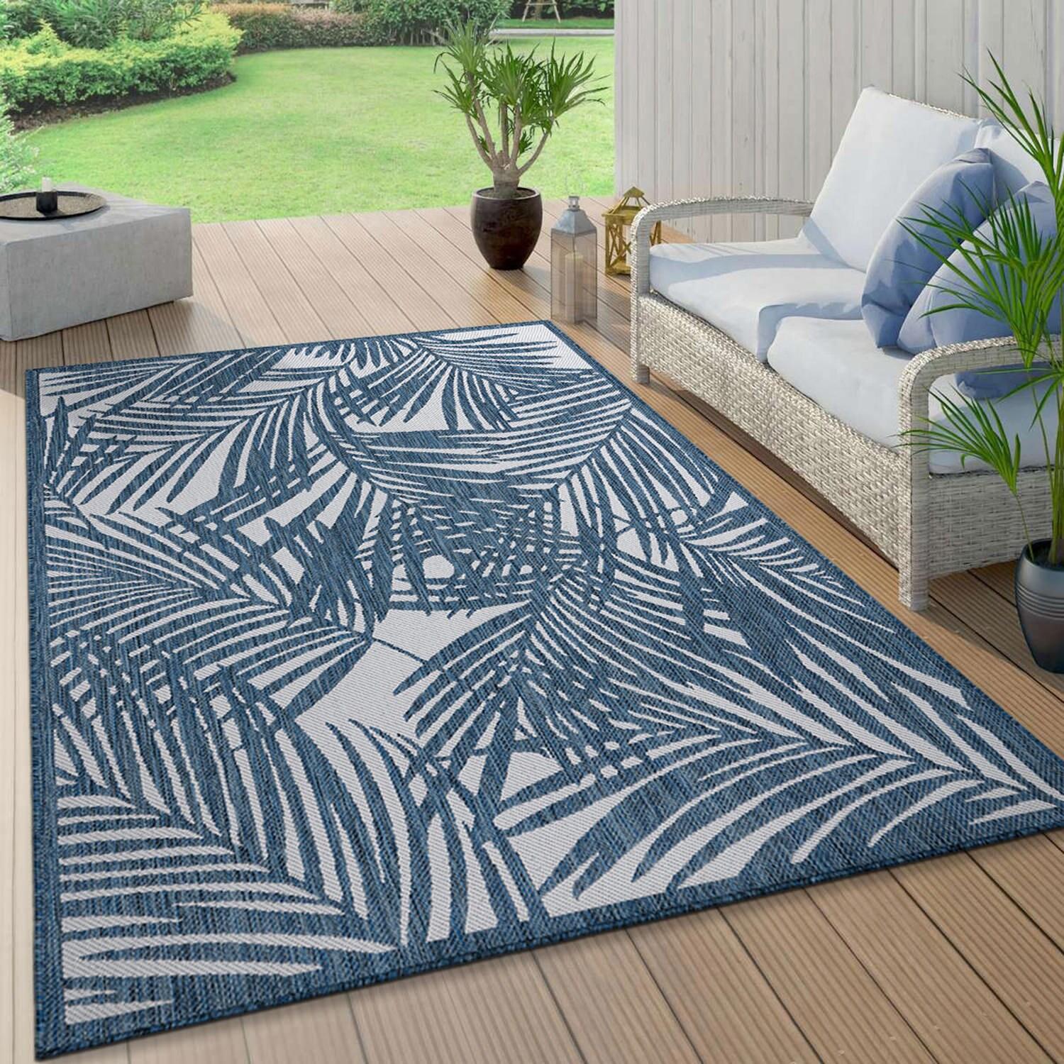World Rug Gallery Contemporary Palm Leaf Textured Flat Weave Indoor/Outdoor Area Rug - NAVY 5' X 7'