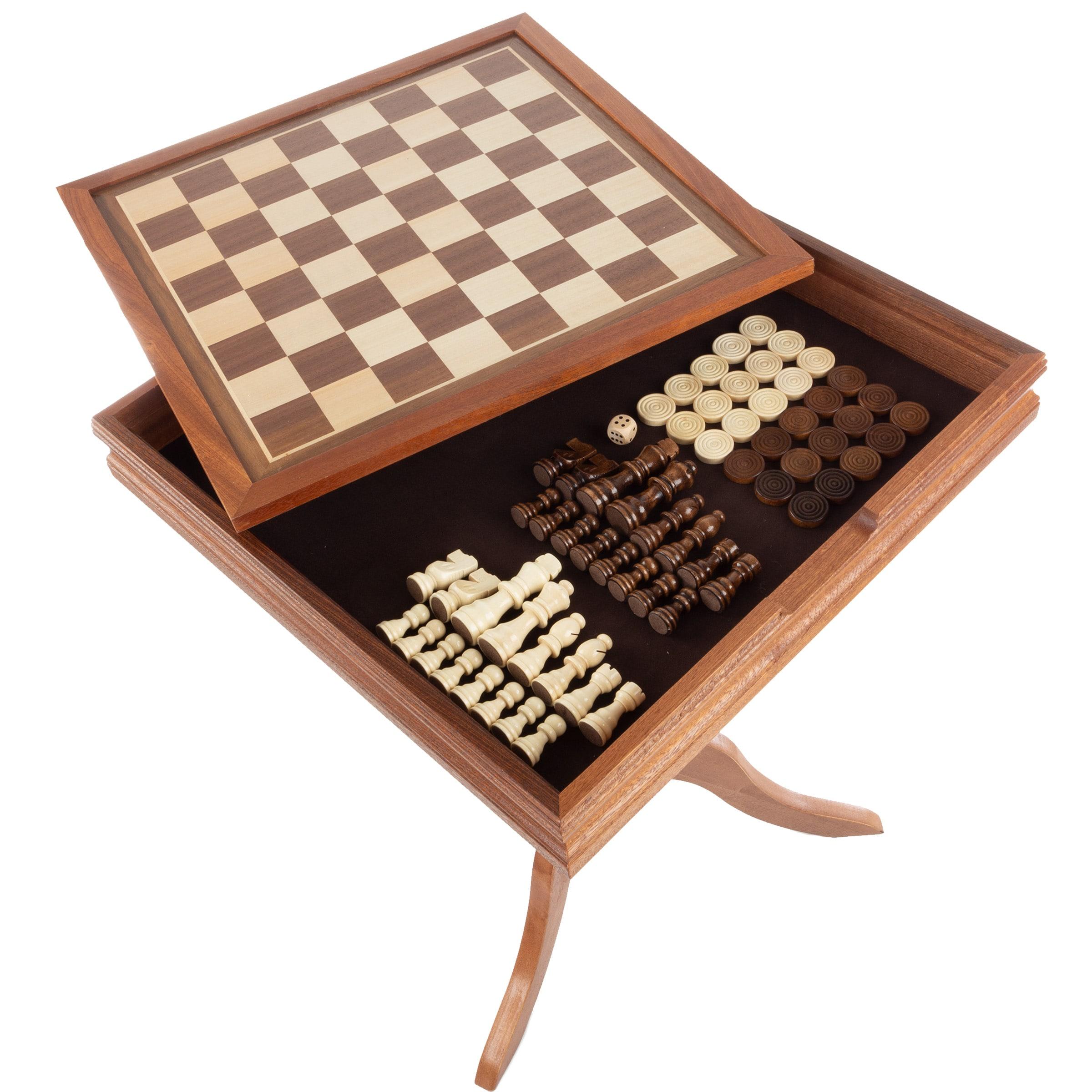 Toy Time Chess and Backgammon Pedestal End Table - Brown