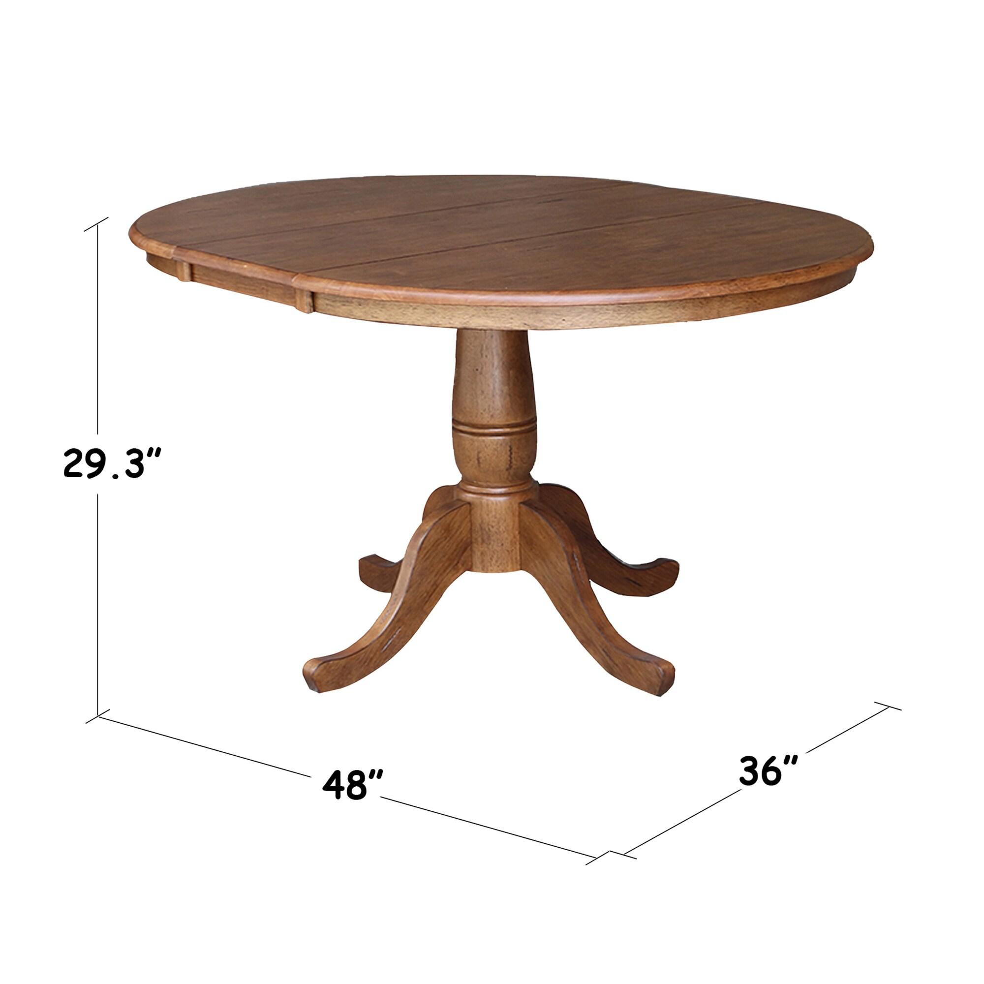 International Concepts 29.3" Keanan Round Top Pedestal Extendable Dining Table with 12" Drop Leaf Distressed Oak: Mid-Century Style, Seats 4