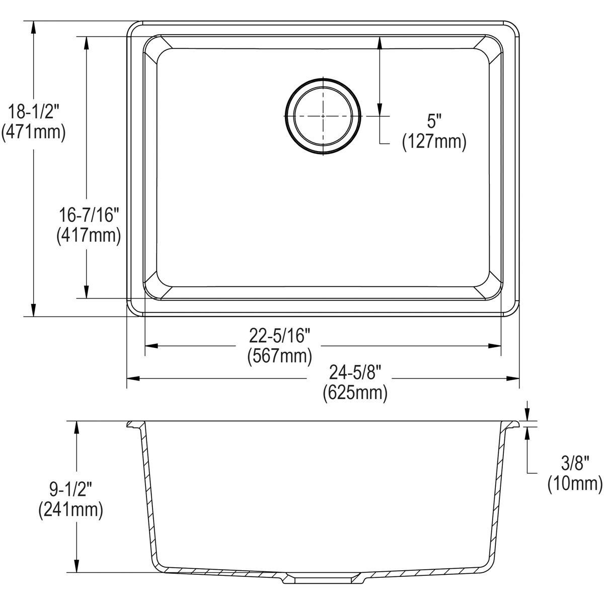 Elkay Quartz Classic 24-5/8" x 18-1/2" x 9-1/2" Single Bowl Undermount Sink, Graphite