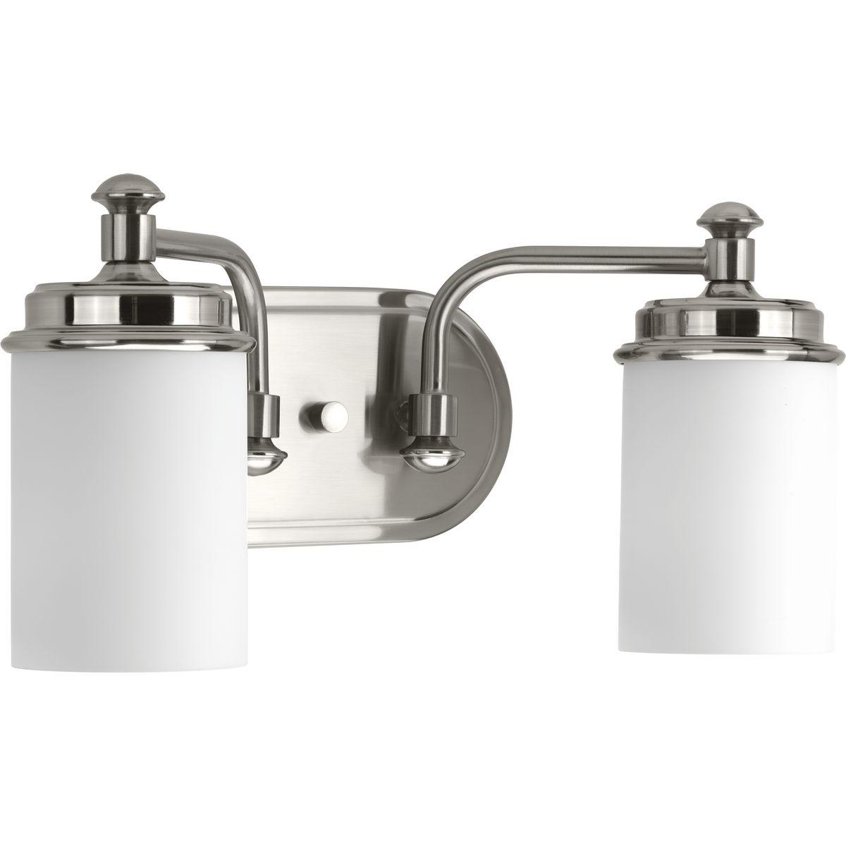 Progress Lighting Glide Collection 2-Light Bath Vanity in Brushed Nickel with Etched Opal Glass Shade
