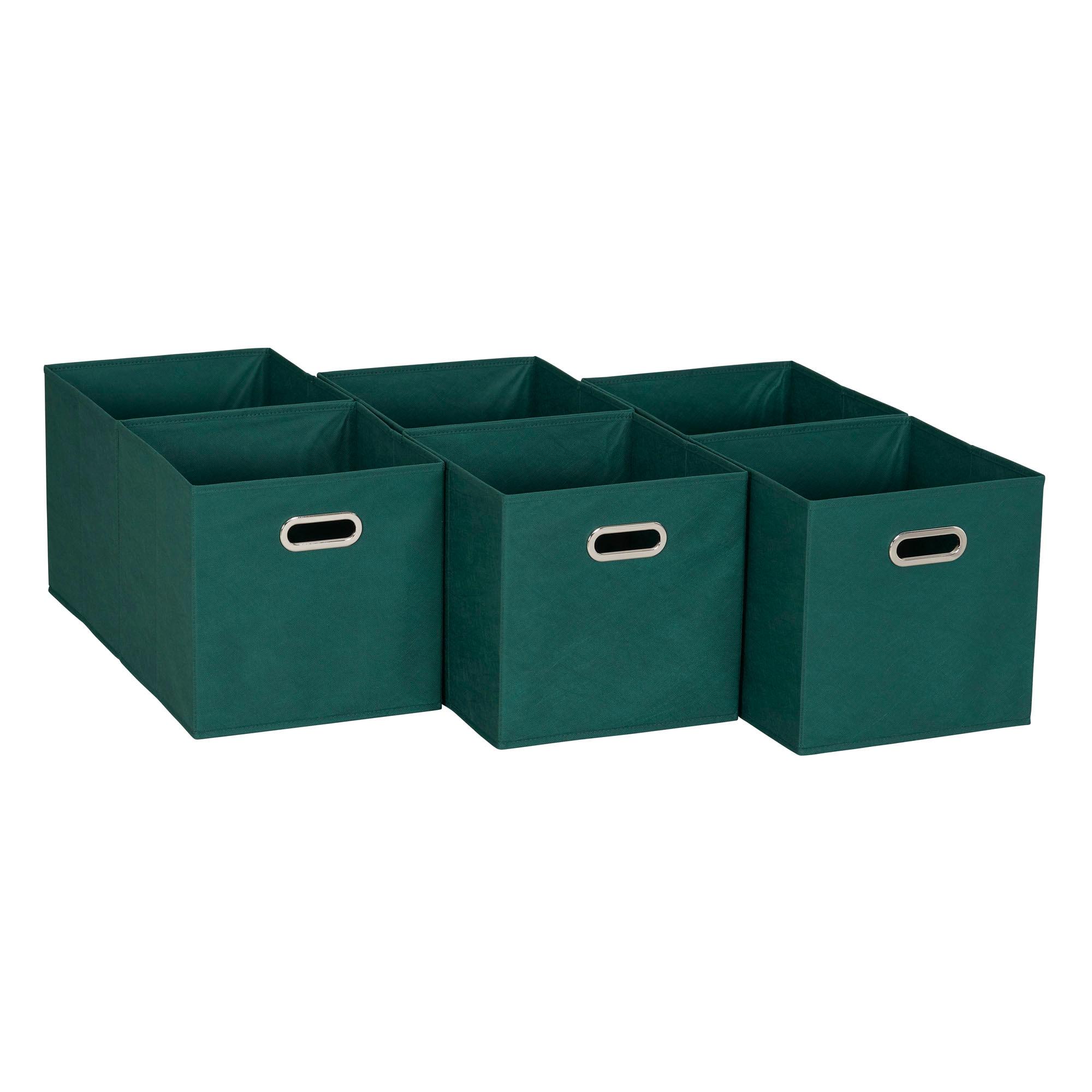 Household Essentials 11" Set of 6 Storage Bins Forest Green: 11 Inch Cube Storage, Polypropylene, Handles, Folds Flat