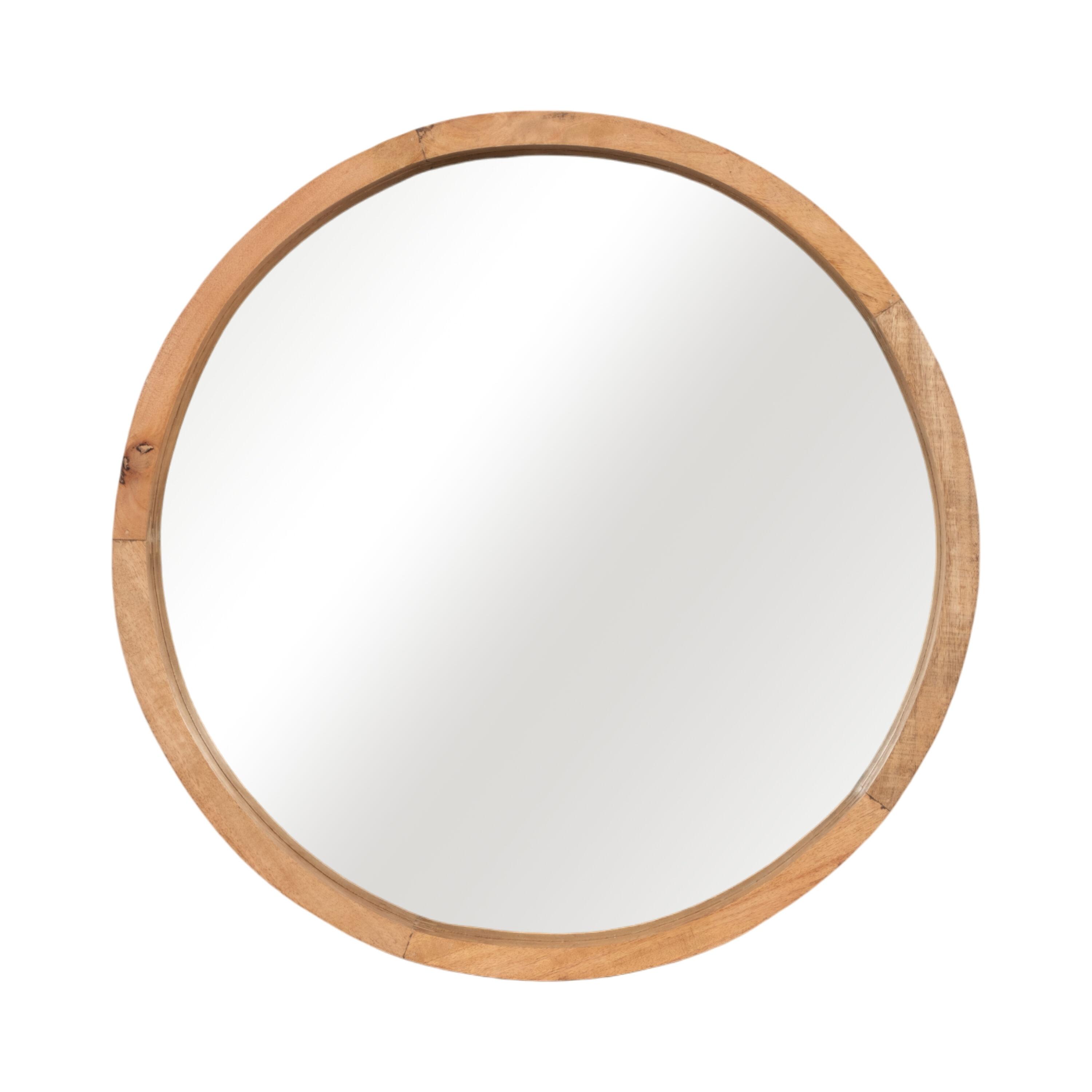 SAGEBROOK HOME 24" Round Mirror Brown: Acacia Wood Frame, Contemporary Wall Decor, UL Listed
