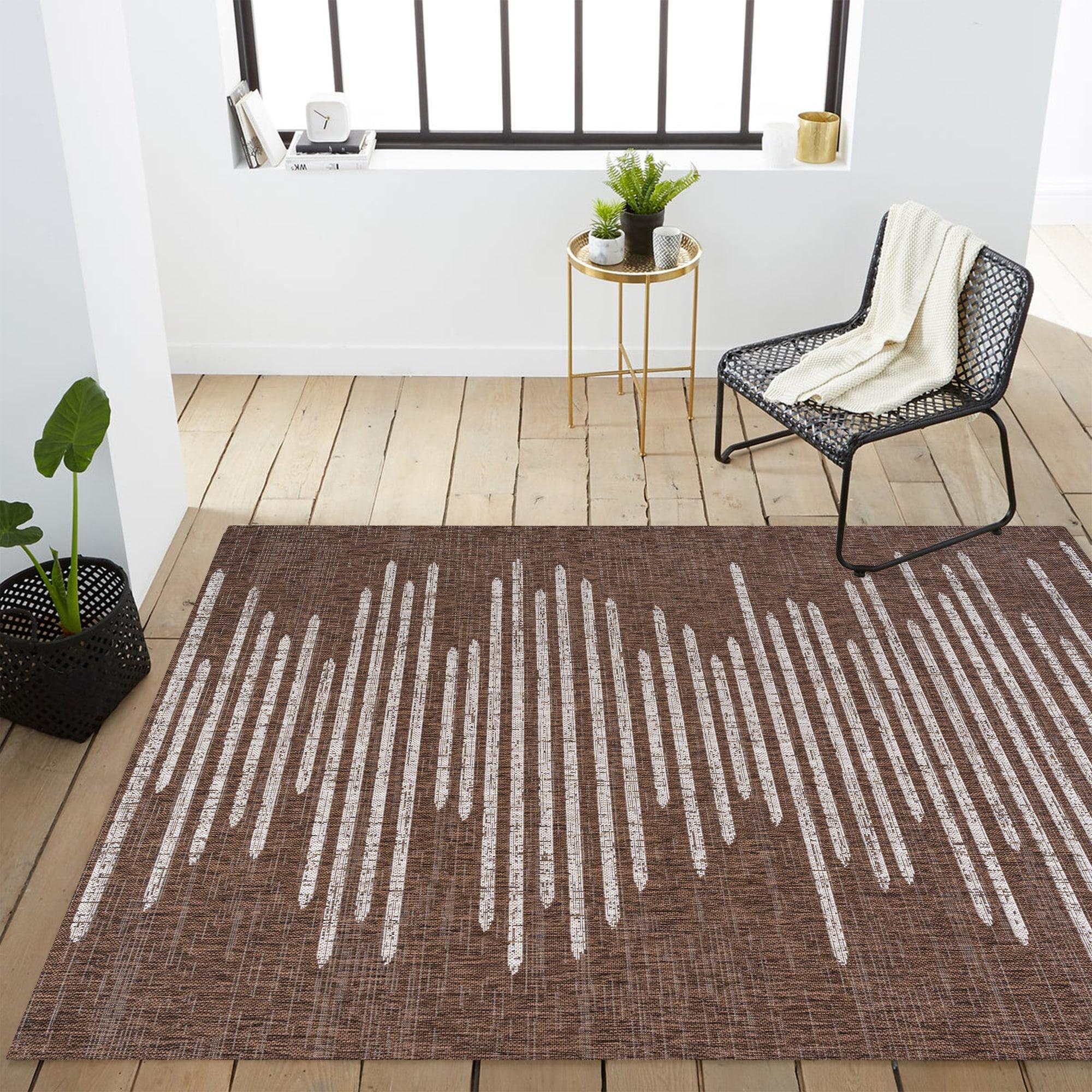 8'x10' Zolak Berber Stripe Geometric Indoor/Outdoor Area Rug, Brown/Beige - JONATHAN Y