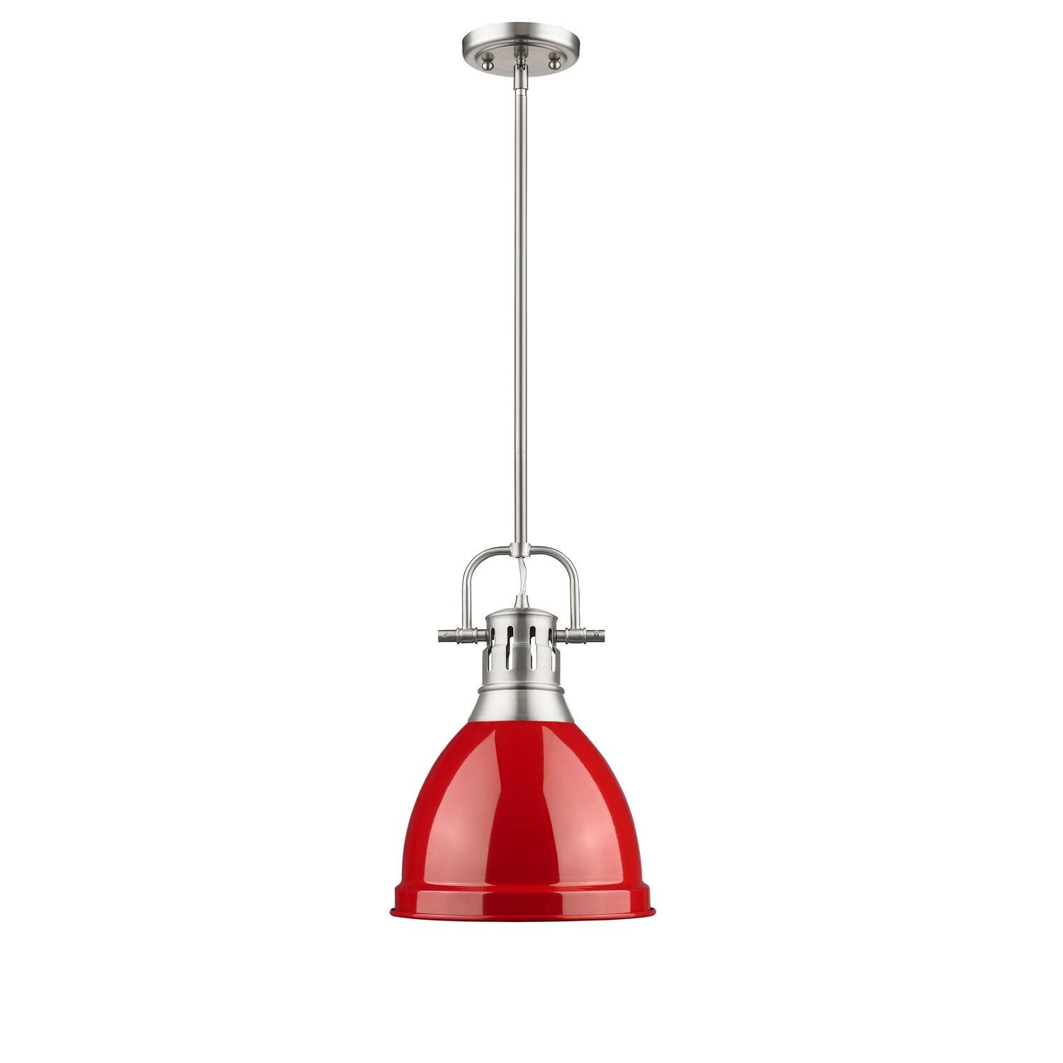 Duncan Mini Pewter Pendant with Red Shade - Indoor/Outdoor