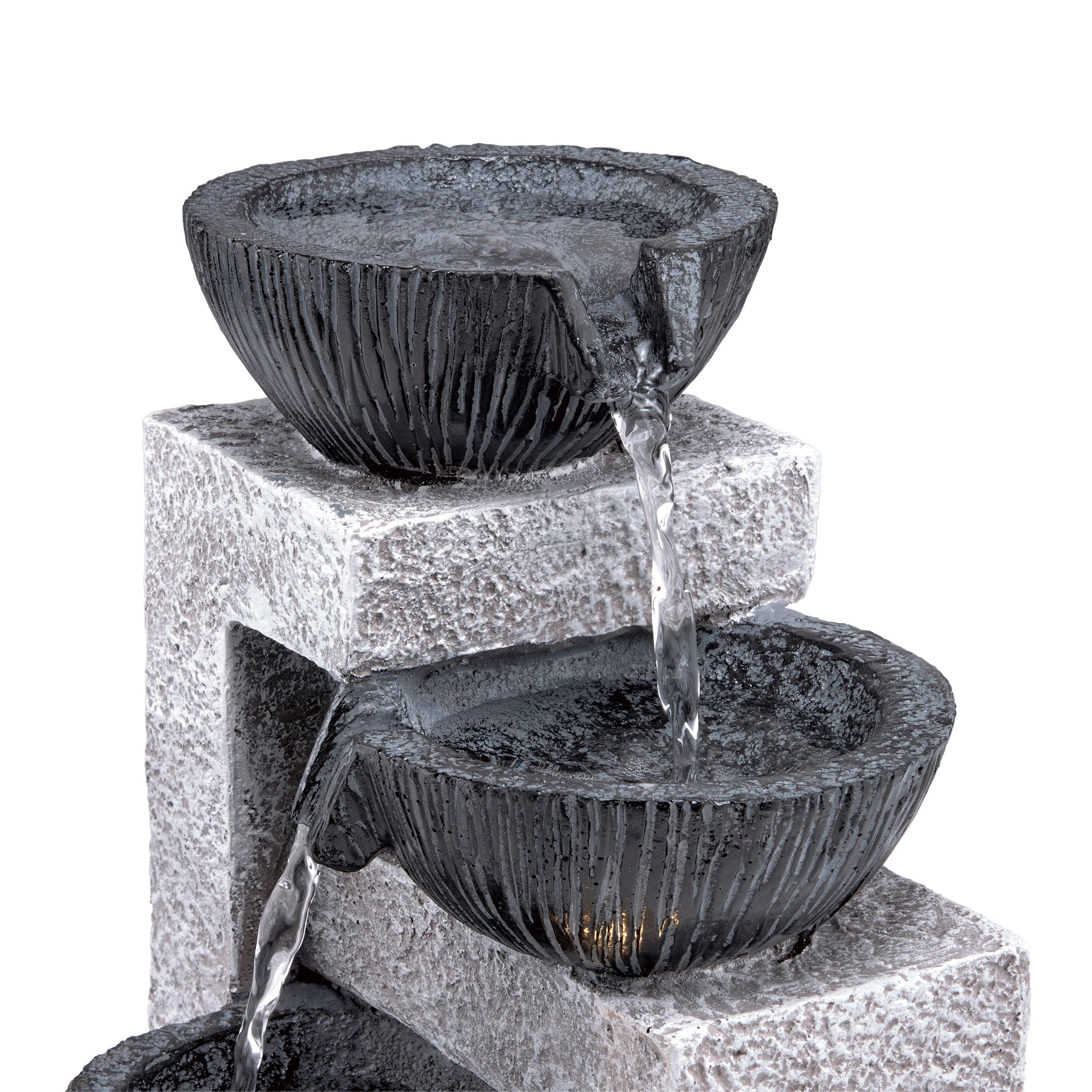 14" Resin Cascading Bowl Tabletop Fountain with LED Lights Gray - Alpine Corporation: Indoor/Outdoor Water Feature, Electric Powered