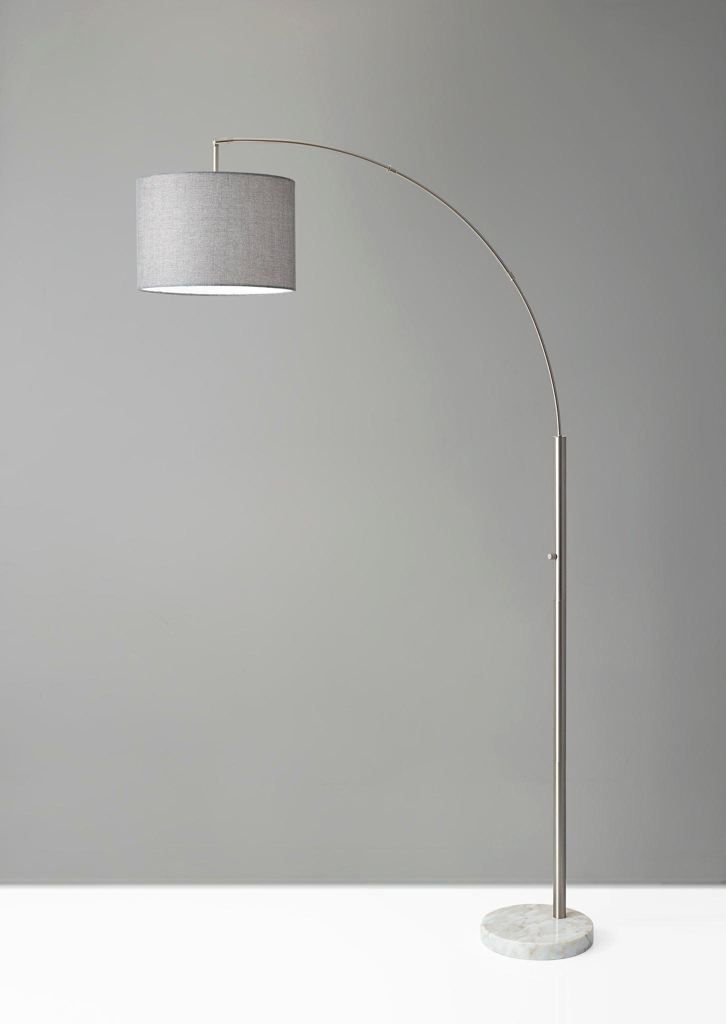 73.5" Bowery Arc Lamp Steel - Adesso: Contemporary Design, ETL Listed, Linen Shade, Metal Body