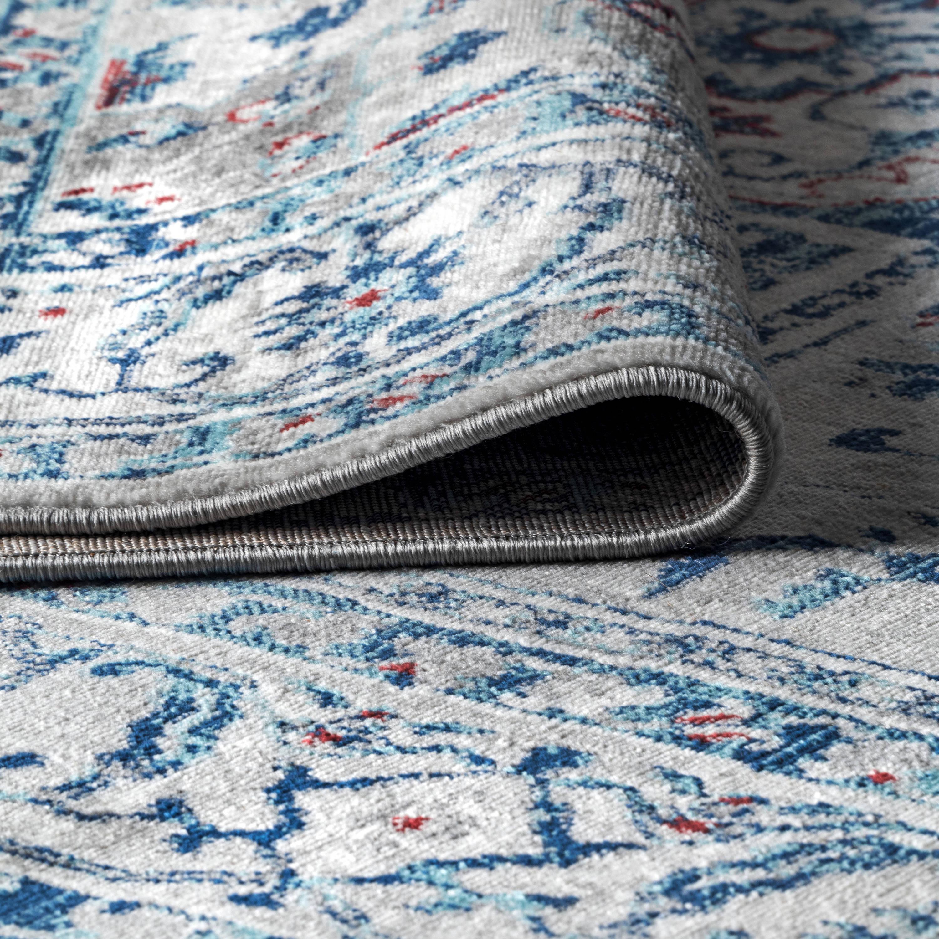 4'x6' Modern Persian Vintage Medallion Area Rug, Light Grey/Blue - JONATHAN Y