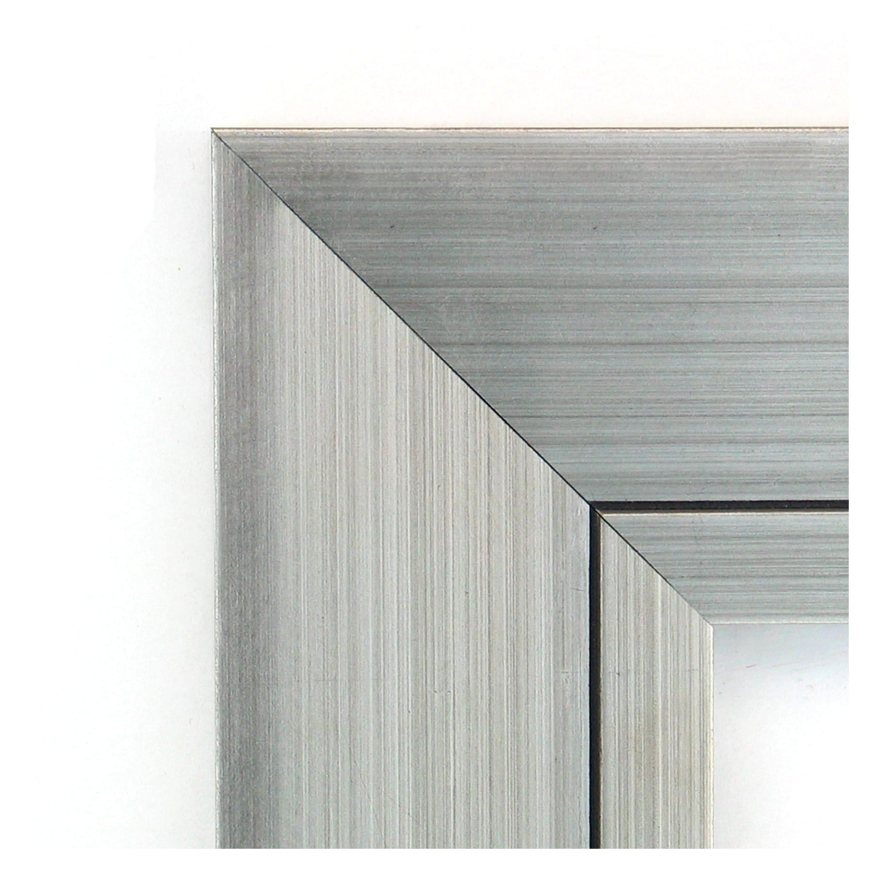 35" x 29" Non-Beveled Romano Silver Wood Wall Mirror - Amanti Art: Modern Rectangle, Includes Mounting Hardware