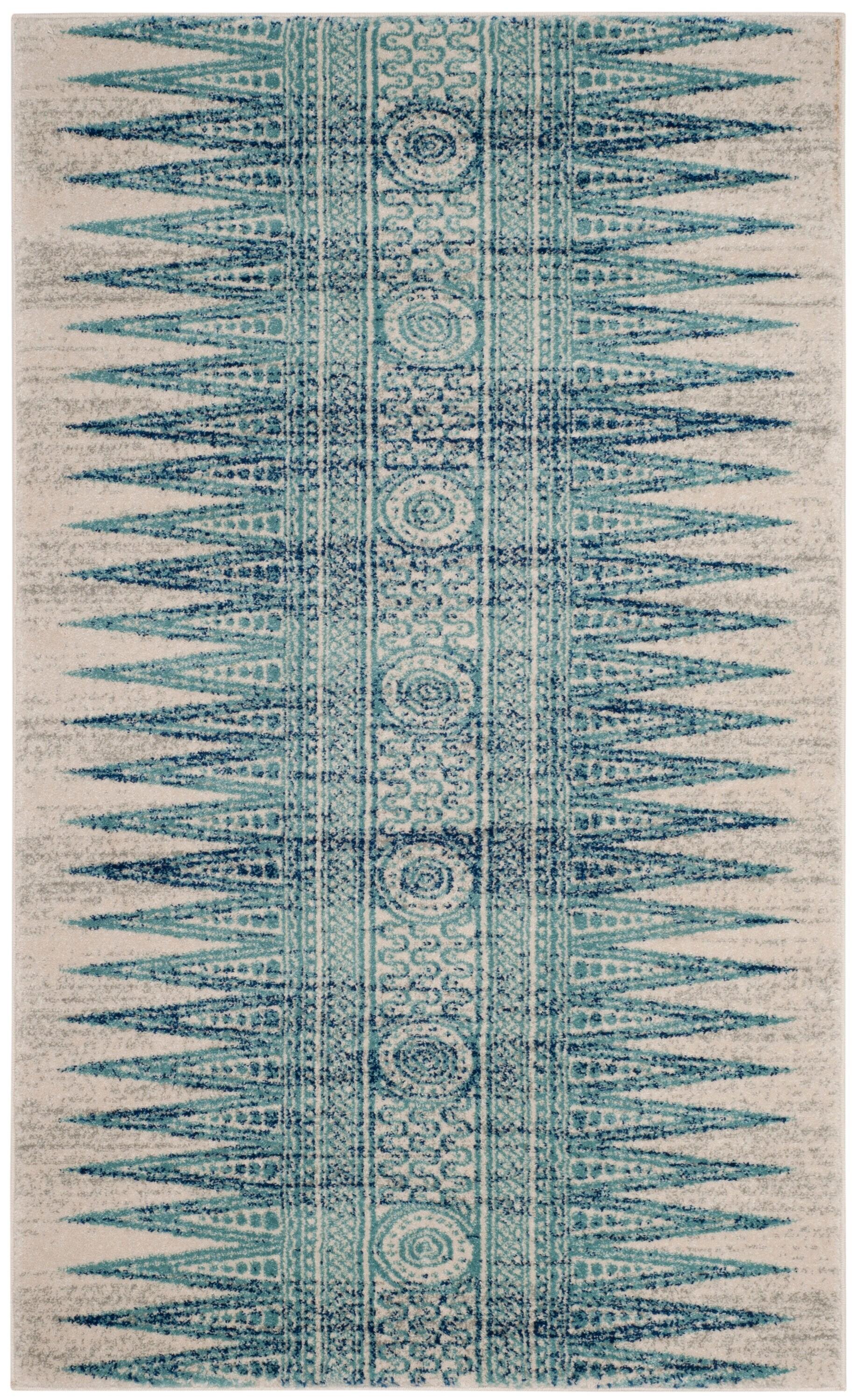 Evoke EVK226 Power Loomed Accent Rug Ivory / Turquoise 3' X 5' - Safavieh.