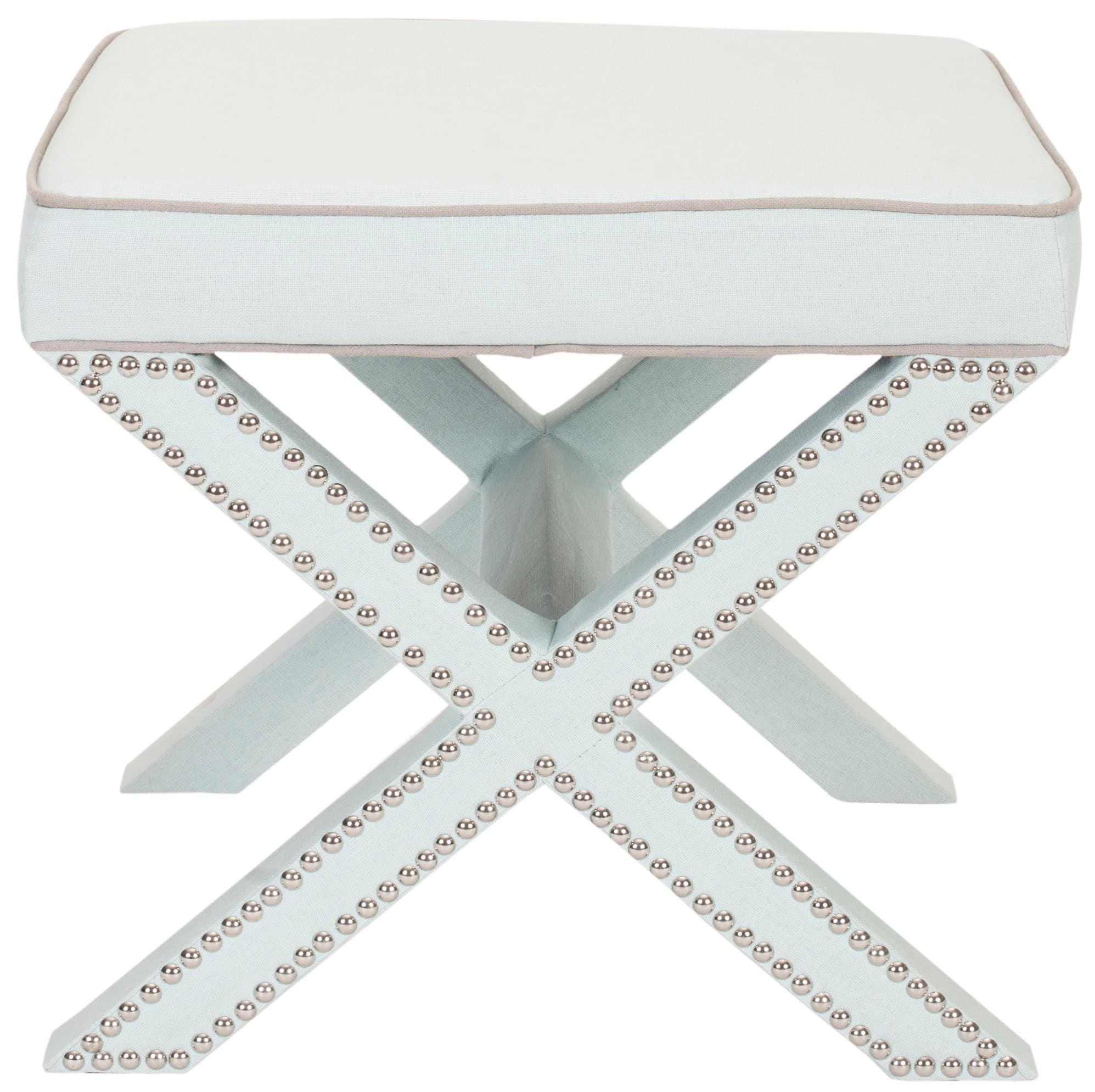 Palmer Ottoman With Silver Nailhead - MCR4589 - Robins Egg Blue - Safavieh