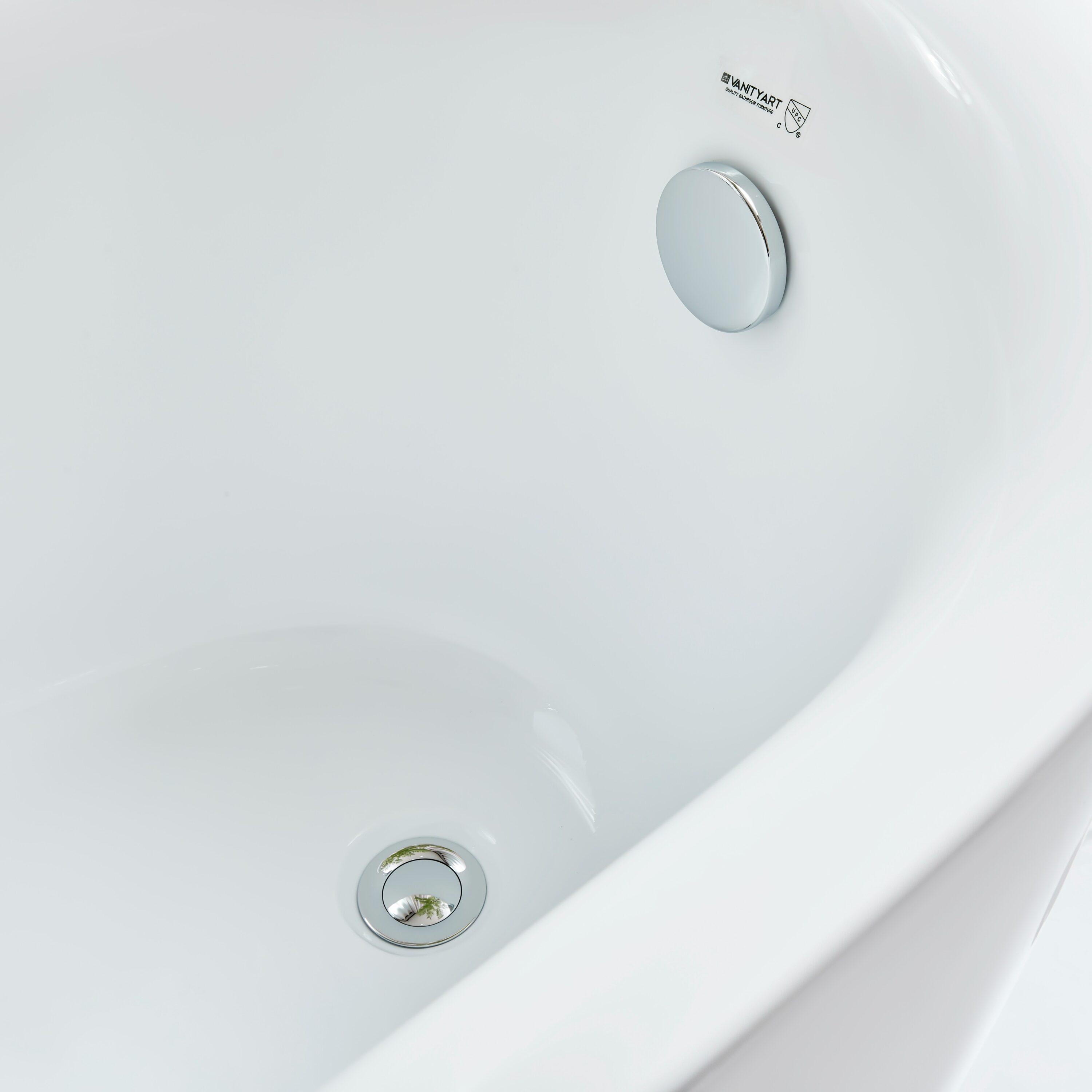 Vanity Art 71" x 34" Acrylic Freestanding Bathtub Contemporary Soaking Tub with Overflow and Pop-Up Drain, VA6512-L