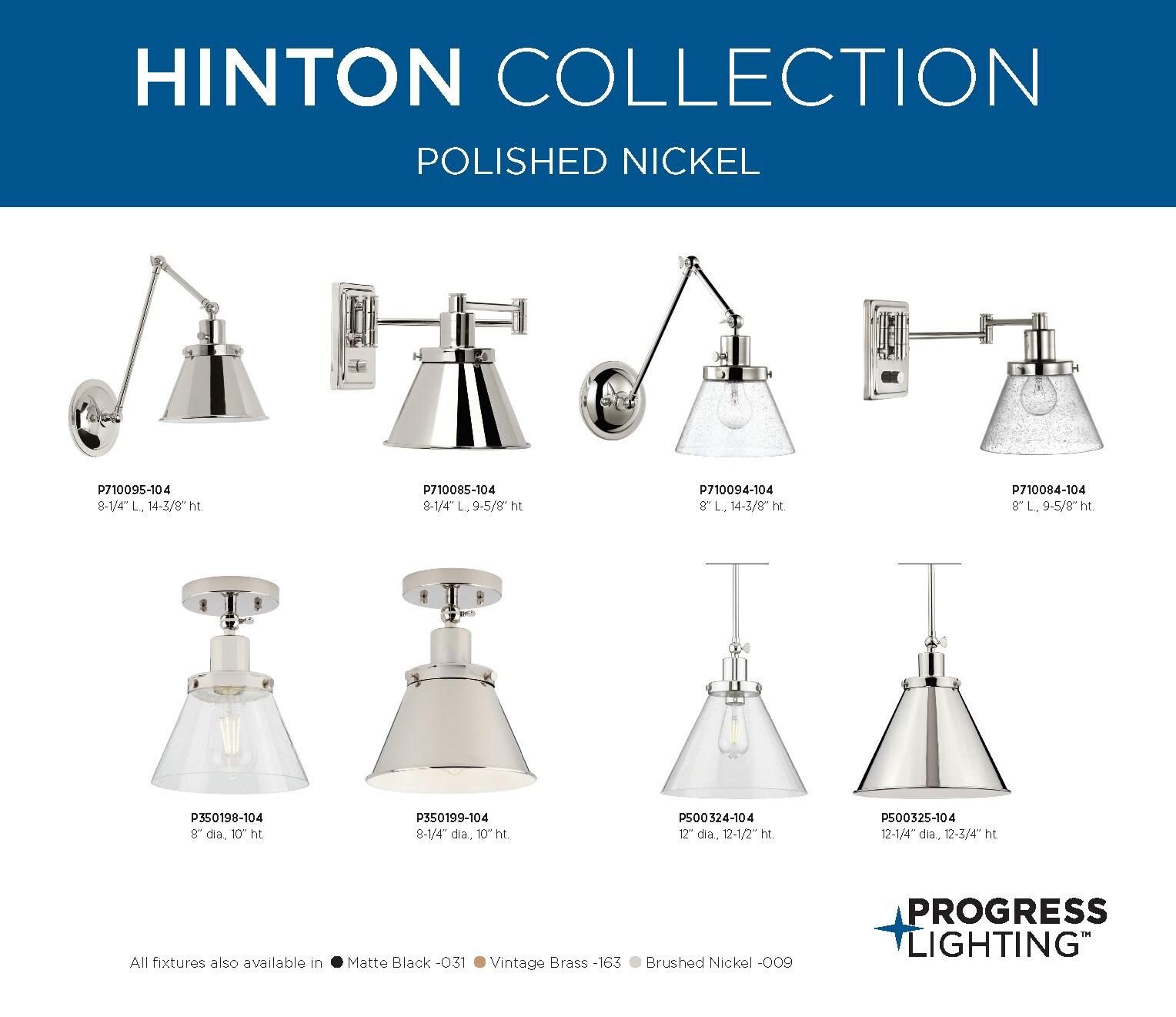 Progress Lighting Hinton 1-Light Semi-Flush Mount Ceiling Light, Polished Nickel, Metal Shade