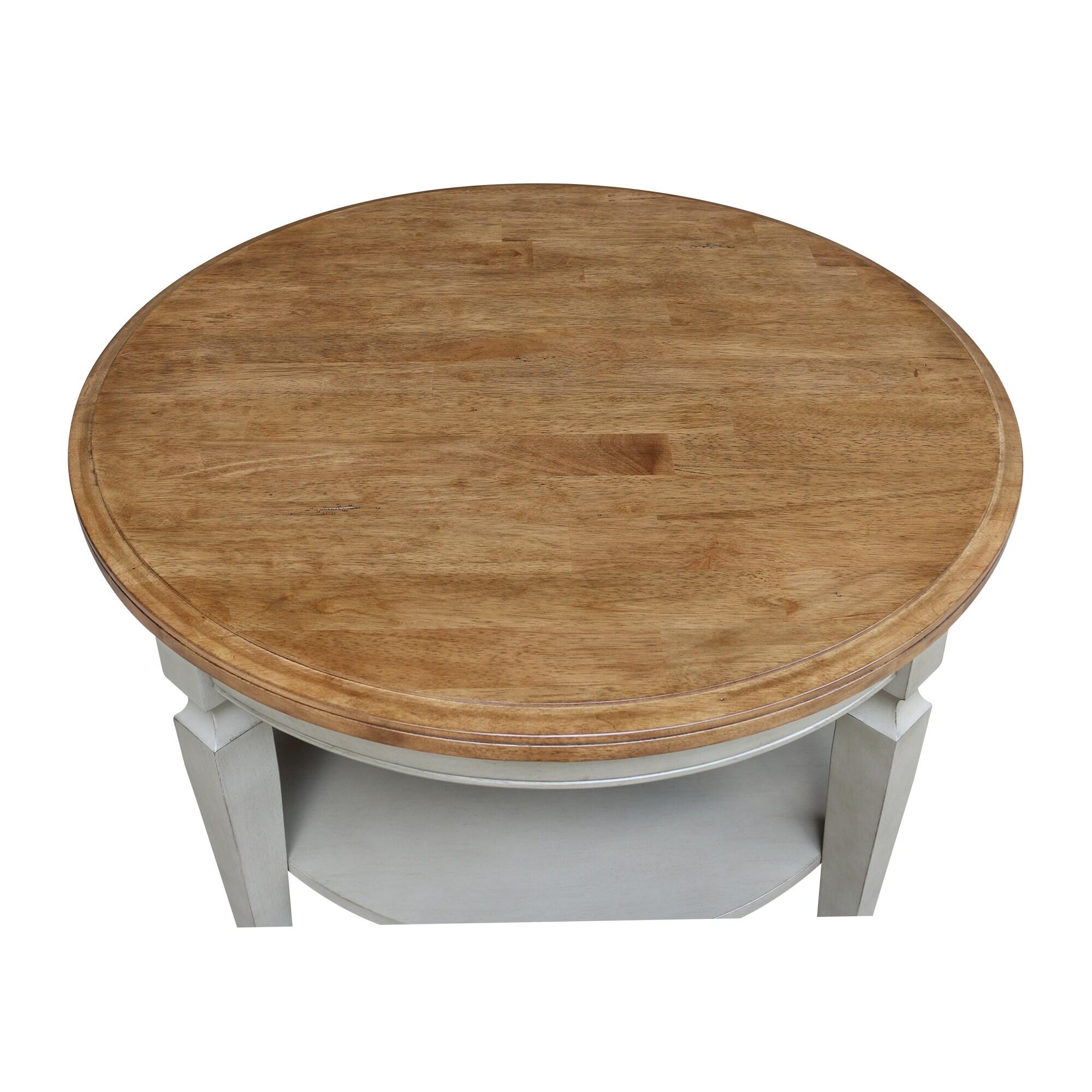 Vista Round Coffee Table Brown - International Concepts: Modern Two-Tone Wood, Fixed Shelf, 20.3"H x 38"W