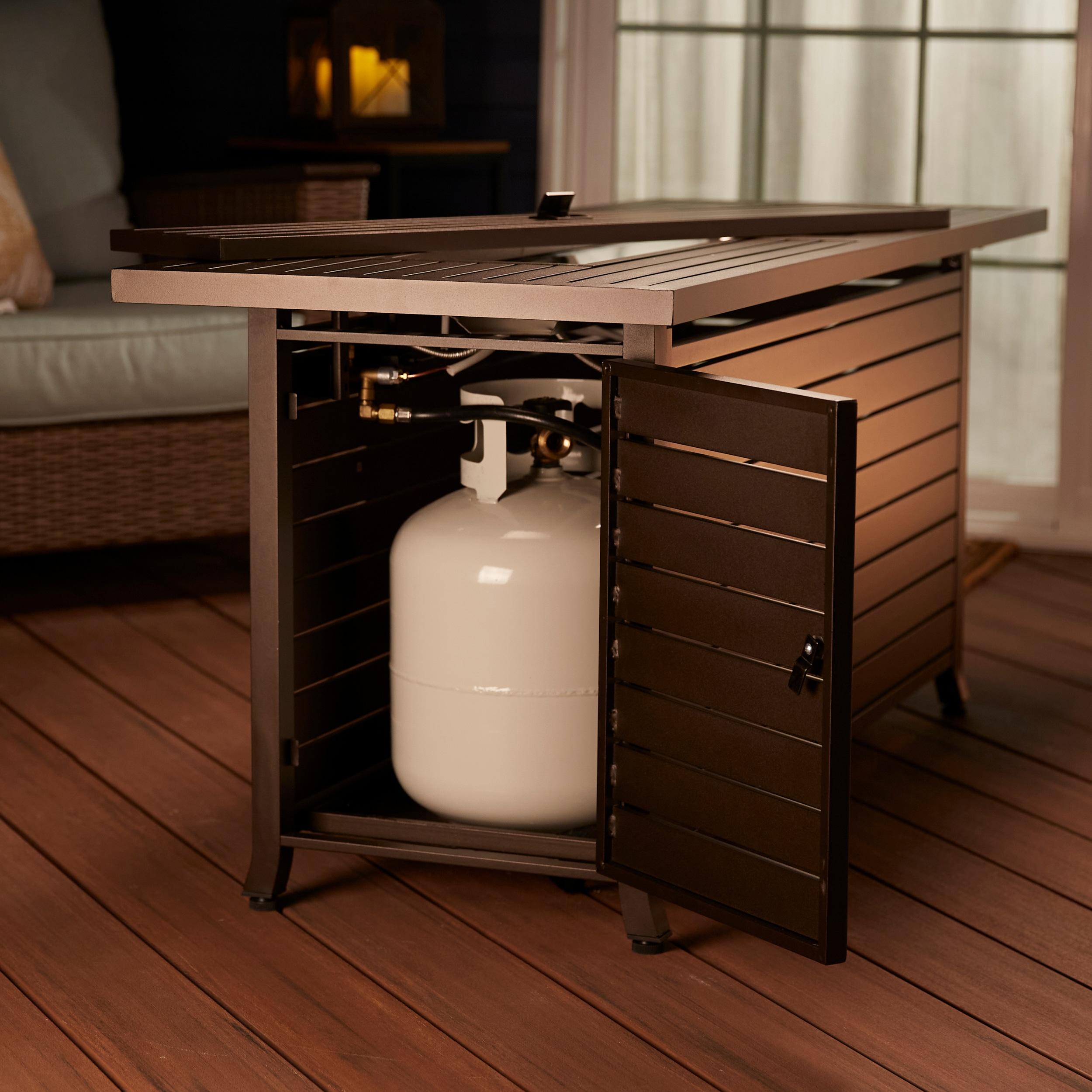 56 in. x 21 in. Rectangular Fire Table with Glass Wind Guard, Cover and Table Lid in Bronze