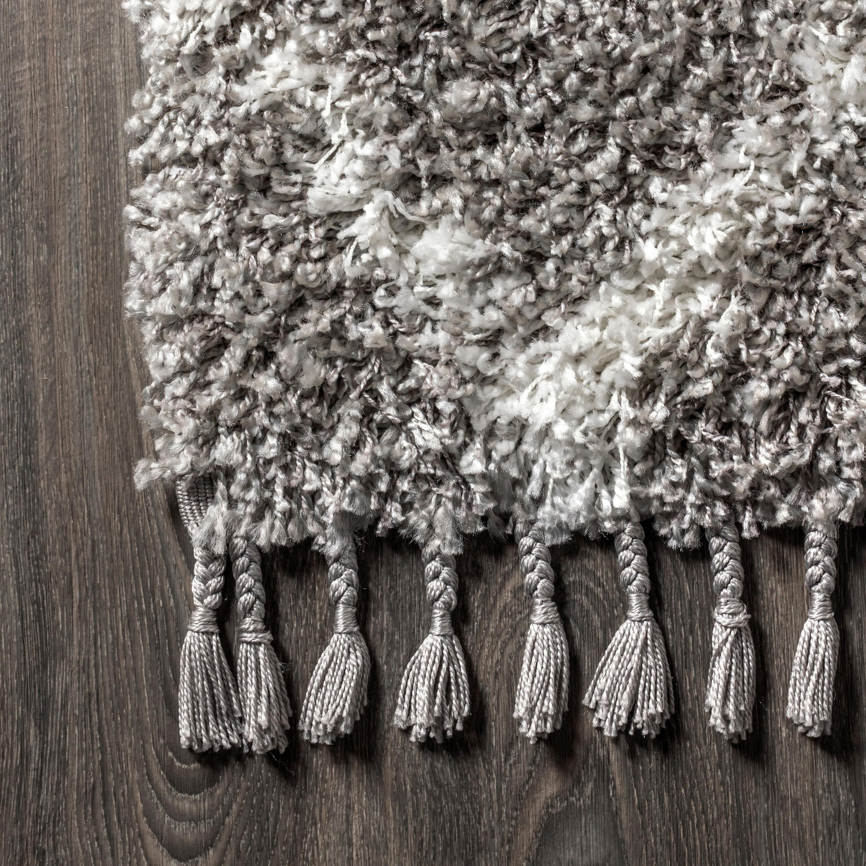 3'x5' Mercer Shag Plush Tassel Moroccan Geometric Trellis Area Rug, Grey/Cream - JONATHAN Y