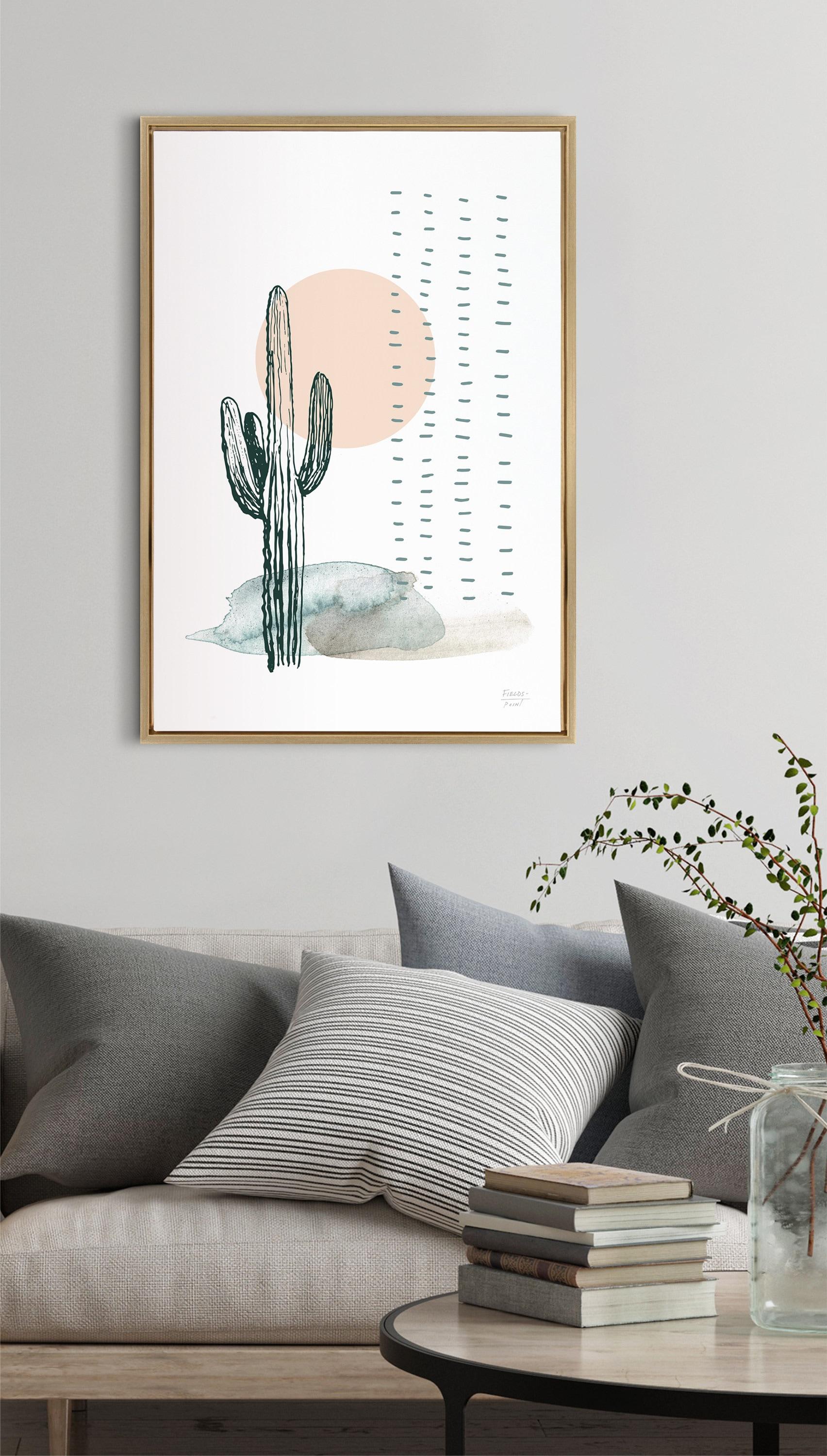 23" x 33" Sylvie Desert Cactus Framed Canvas by Statement Goods Gold - Kate & Laurel All Things Decor