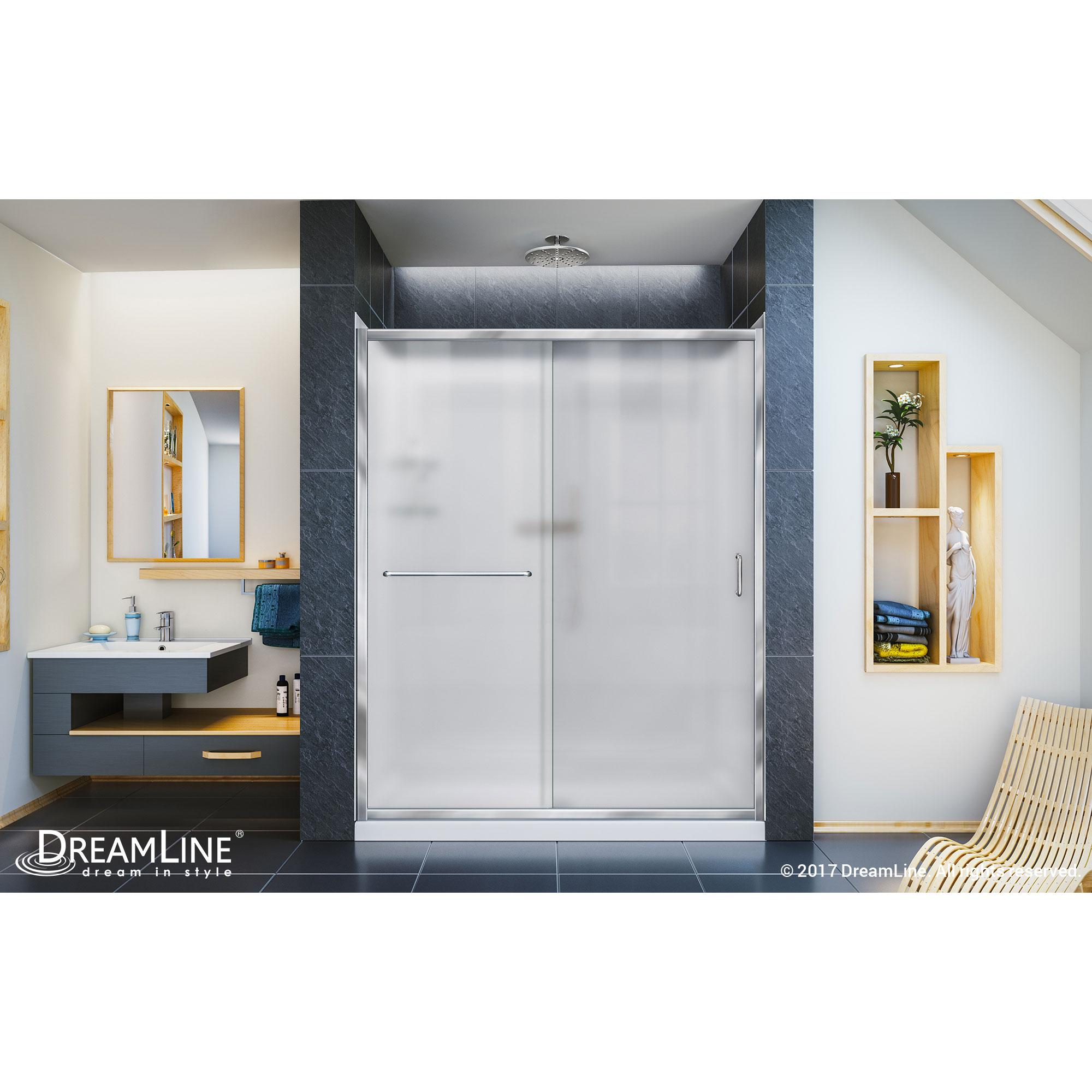 Infinity-Z 60" W x 30" D x 76.75" H Semi-Frameless Rectangle Shower Enclosure with Towel Bar and Base Included