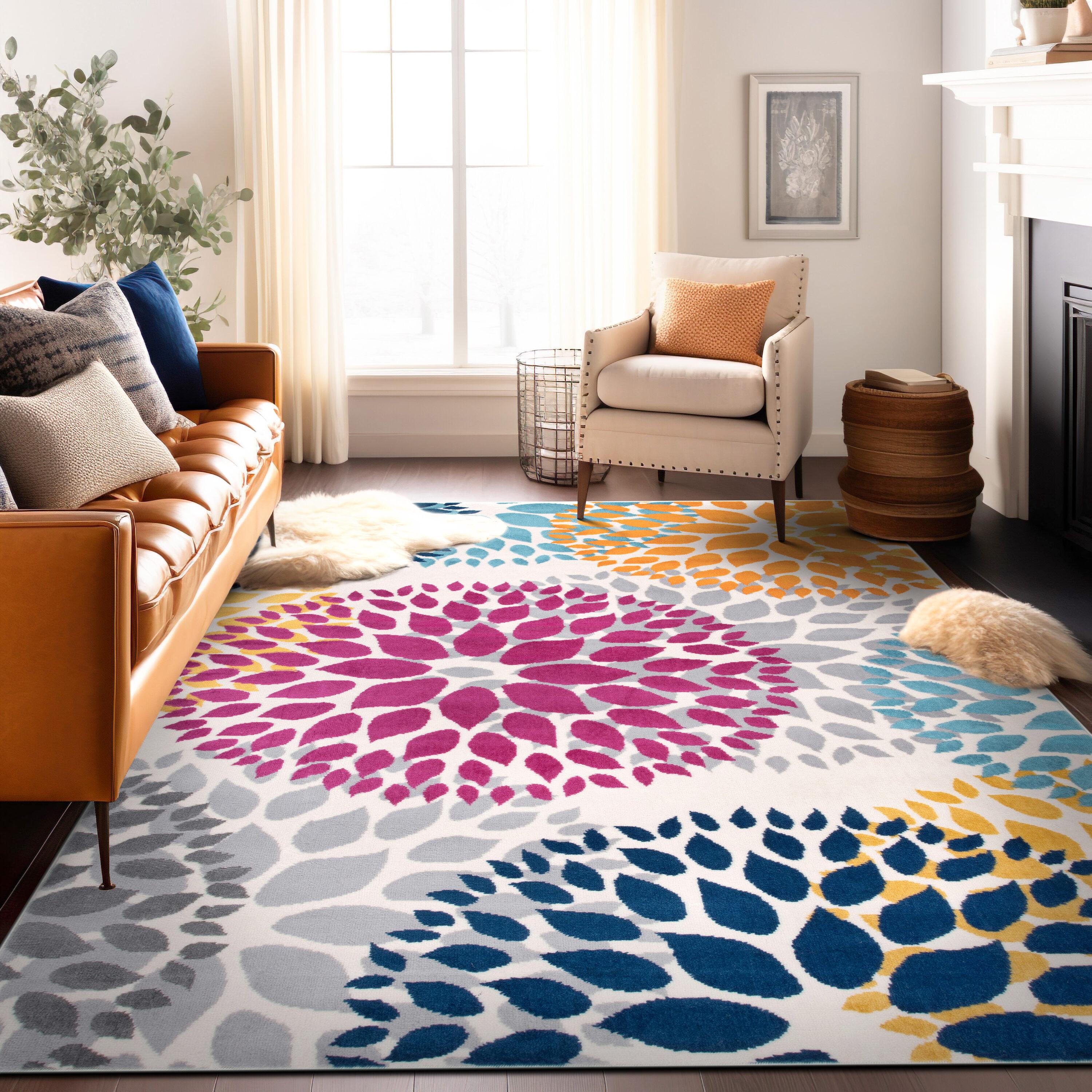 World Rug Gallery Modern Floral Circles Multi 5' x 7' Area Rug