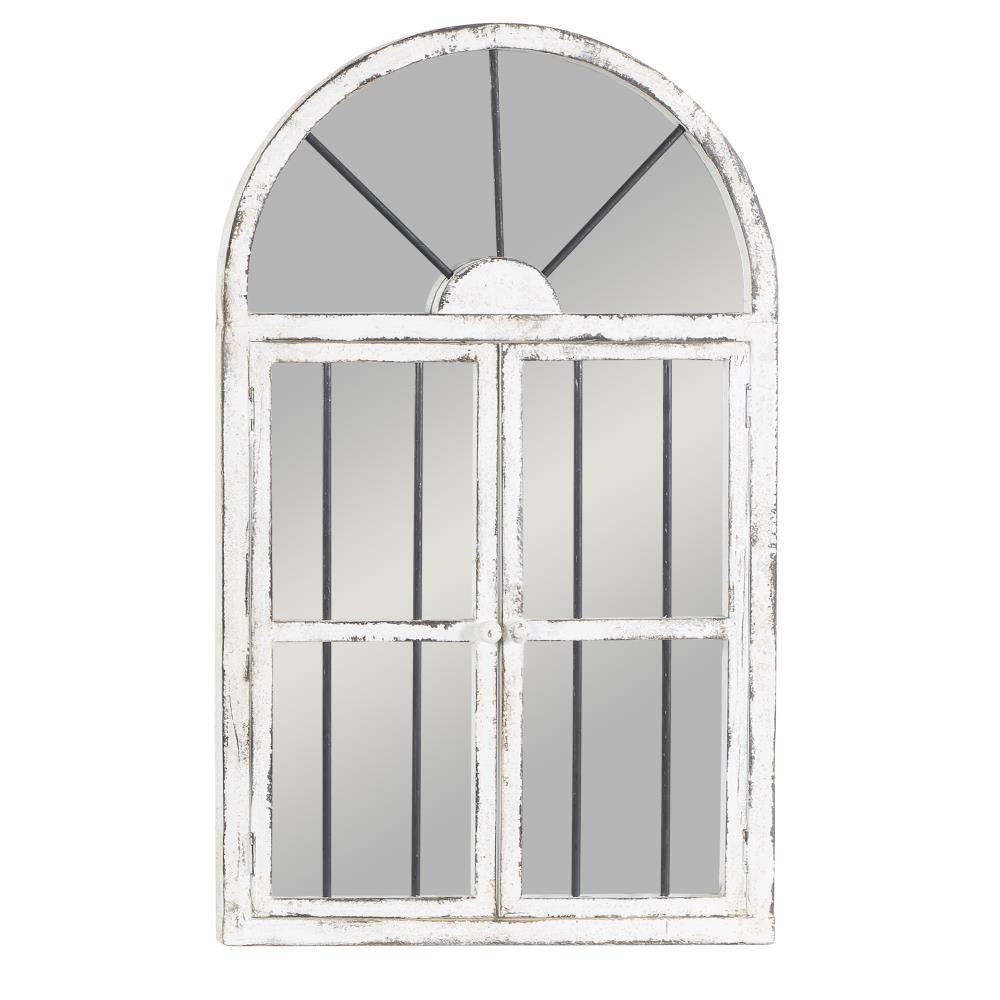 25" x 42" Distressed Wood Arched Window Wall Mirror White - Olivia & May: Antiqued Finish, MDF Frame, No Assembly Required