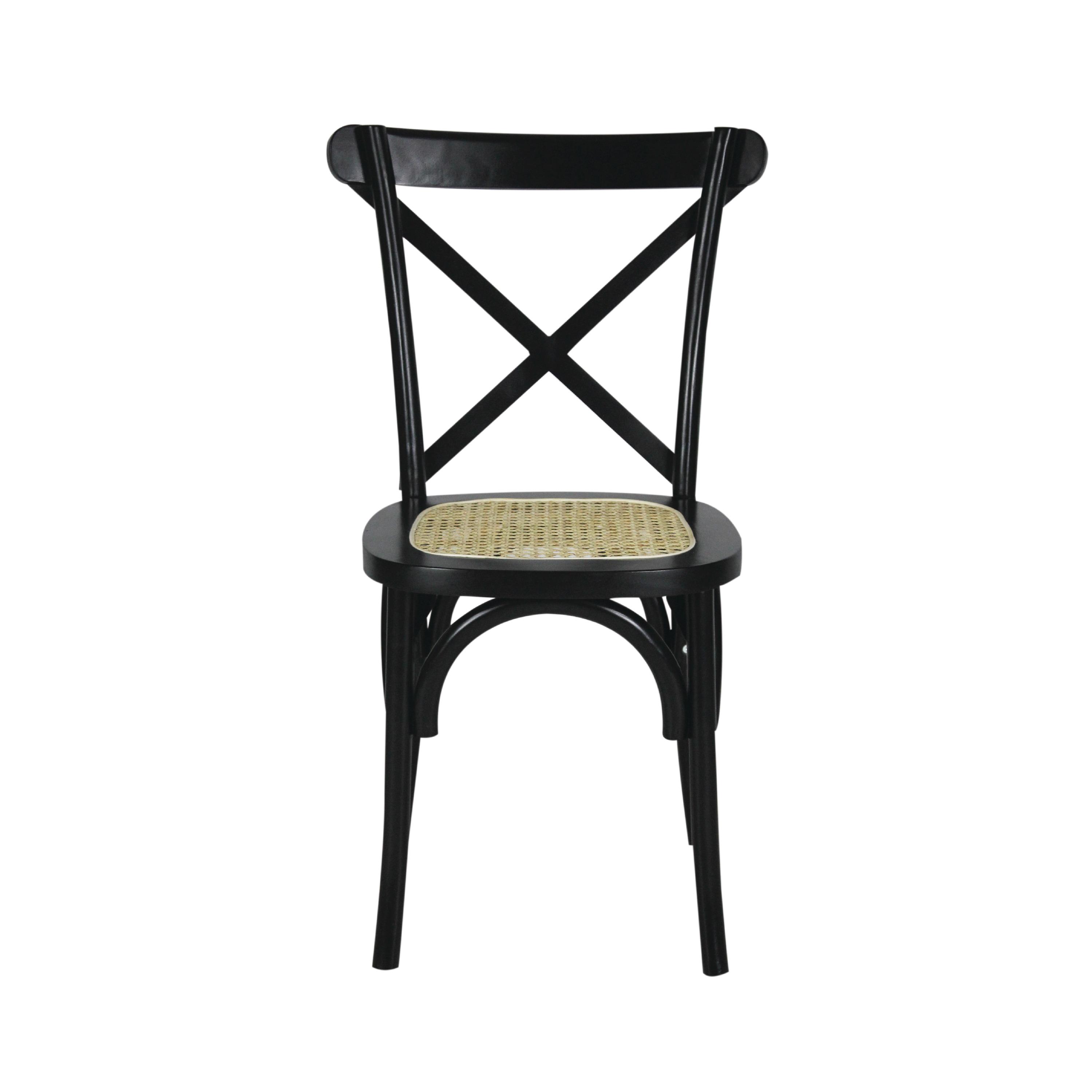 Cassis Classic Traditional X-Back Wood Rattan Dining Chair, Black/Natural (Set of 2) - JONATHAN Y
