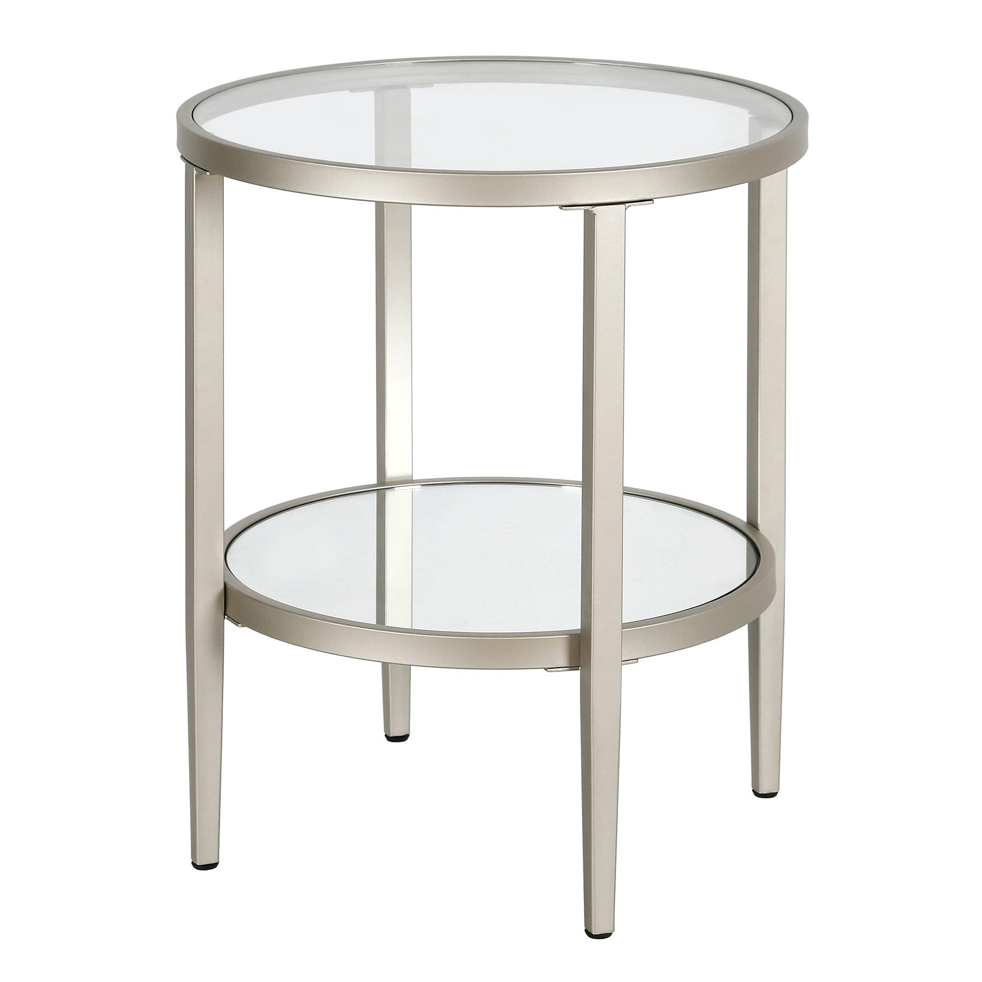 Evelyn&Zoe Hera 20" Wide Round Side Table with Mirror Shelf, Satin Nickel