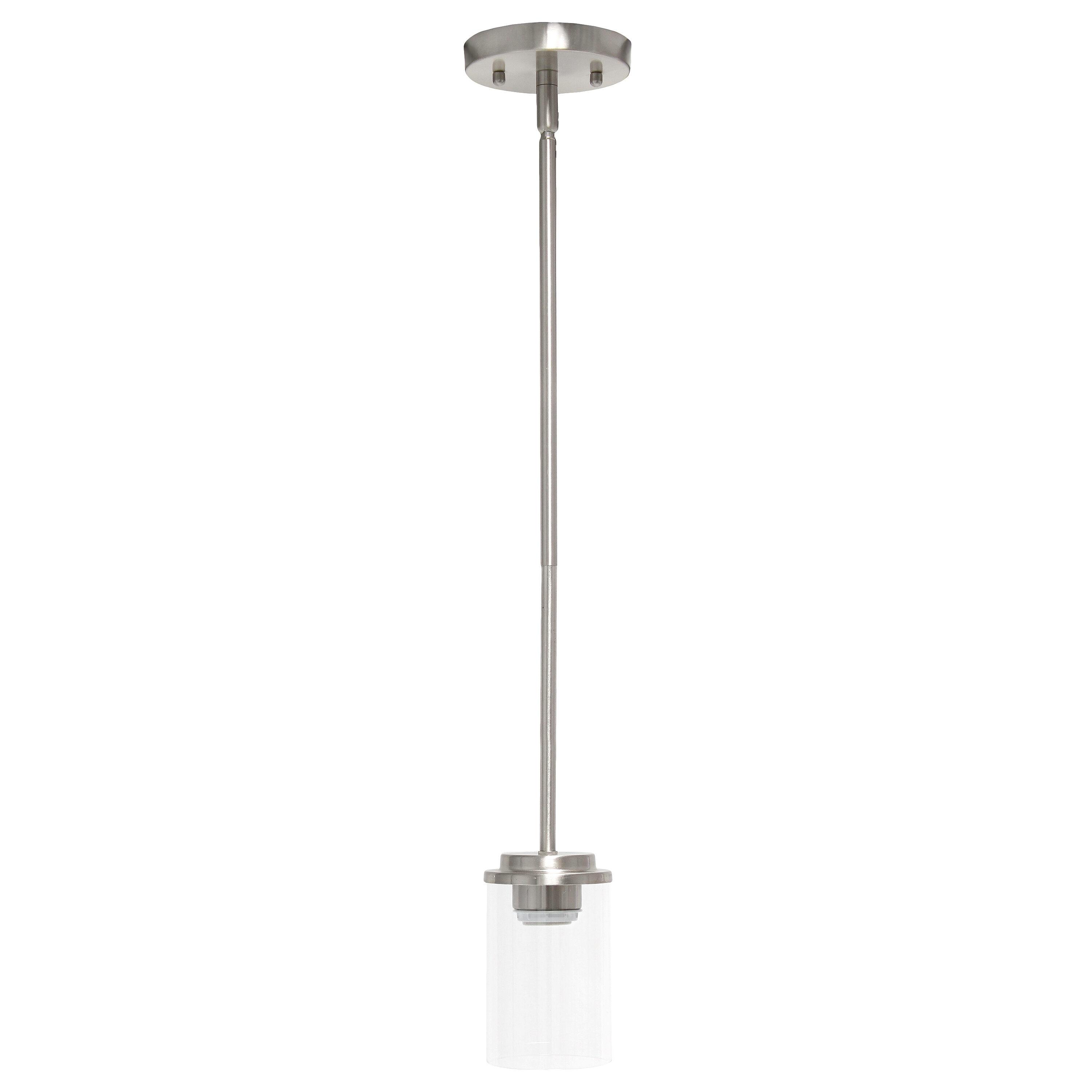 1-Light 5.75" Minimalist Industrial Farmhouse Adjustable Hanging Clear Cylinder Glass Pendant Metallic Silver - Lalia Home: UL Listed, E26 Base