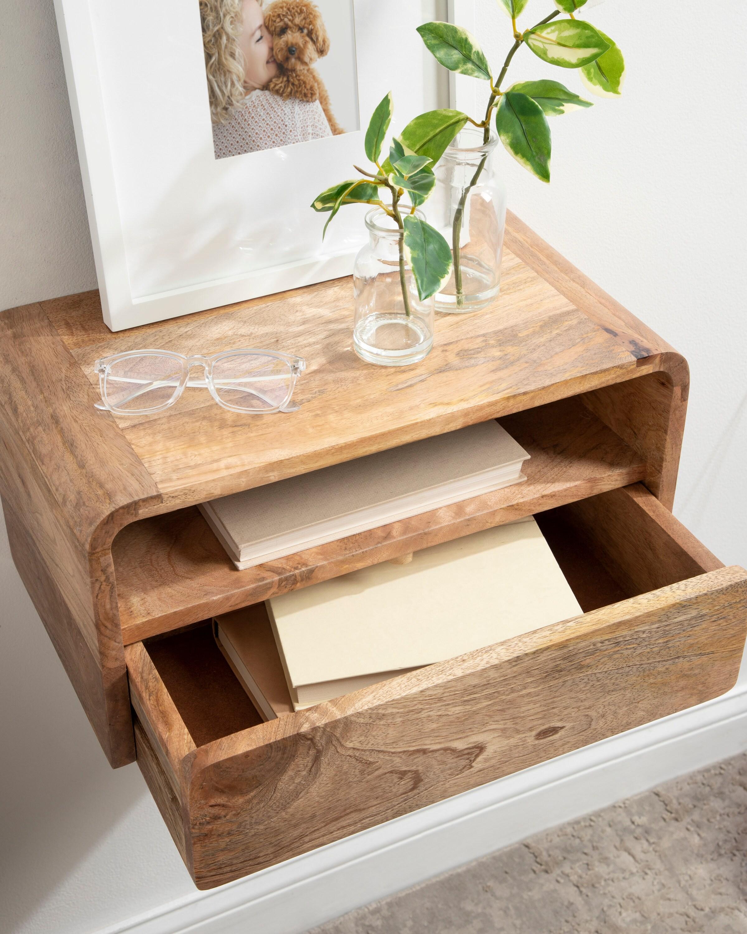 Kate and Laurel Kato Rectangle Wood Floating Side Table, 18x10x9, Natural