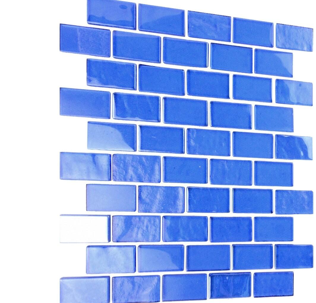 Abolos Landscape 1 in. x 2 in. Translucent Glass Plastic Face Mounted Brick Mosaic Designer Pool Tile