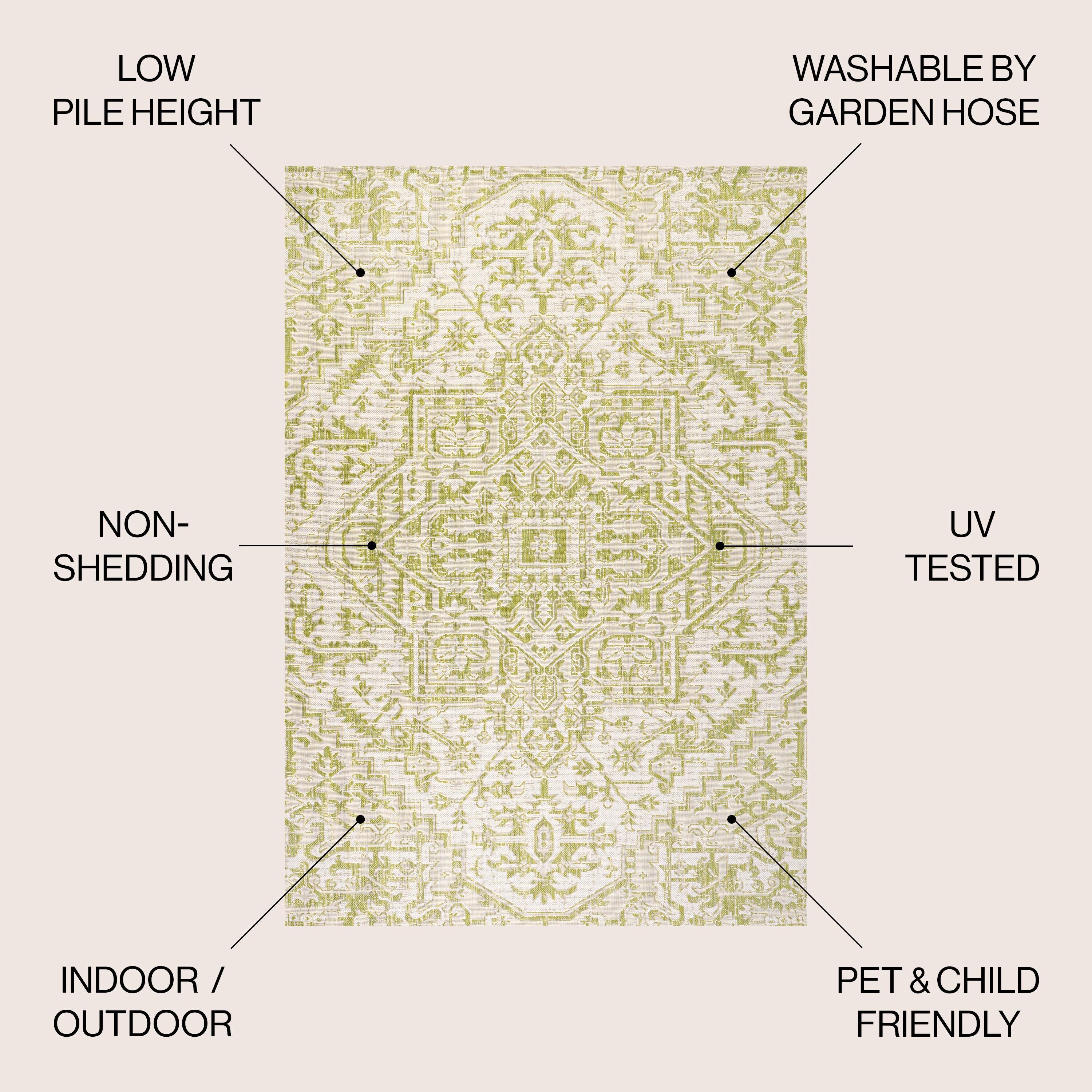 3' x 5' Estrella Bohemian Styled Medallion Textured Weave Indoor/Outdoor Area Rug, Cream/Green - JONATHAN Y