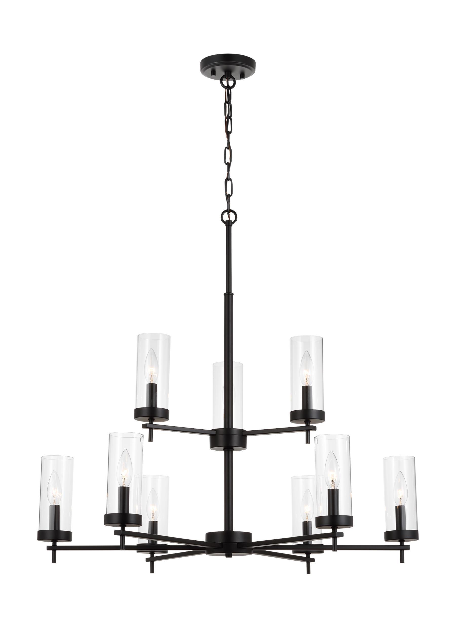 Zire Midnight Black 9-Light Incandescent Chandelier with Clear Glass Shades