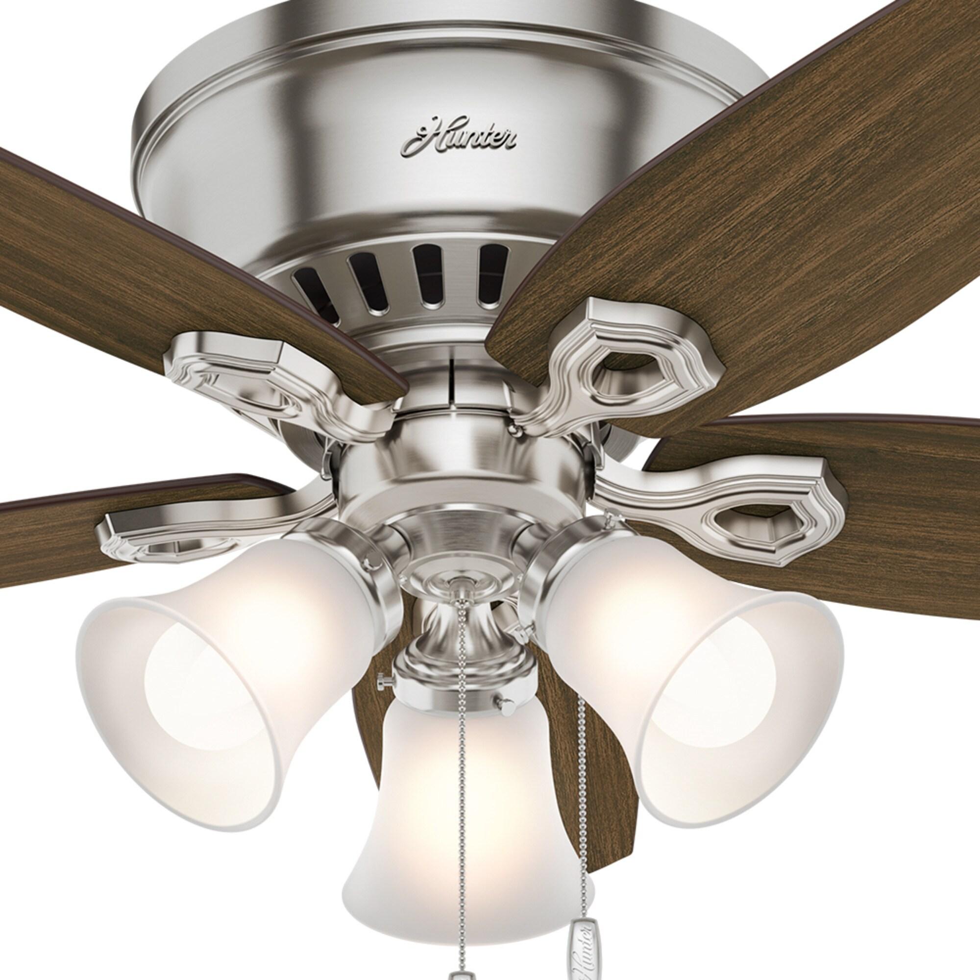 Hunter - Builder Indoor Low Profile Ceiling Fan With Light, 42-inch, Brushed Nickel, Traditional-style, 3-speed WhisperWind Motor, 51092, for living rooms, bedrooms, home offices, kitchens