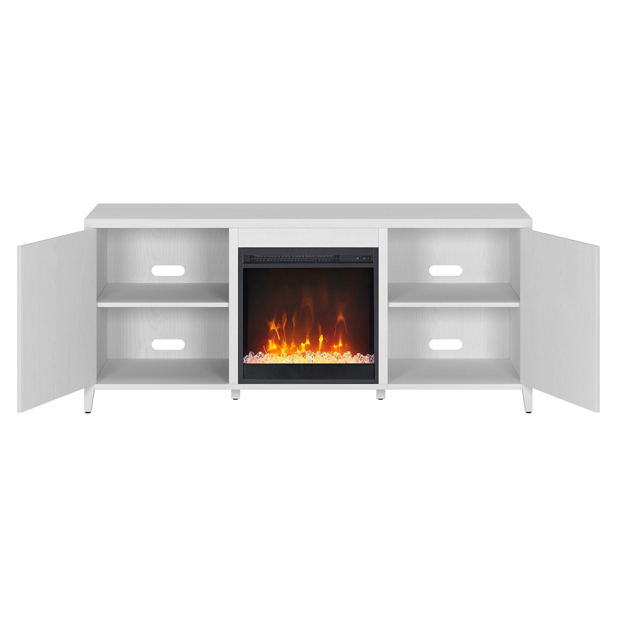 Evelyn&Zoe Jasper Rectangular TV Stand with Crystal Fireplace for TV's up to 65", White