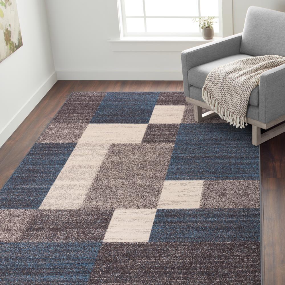 World Rug Gallery Modern Boxes Design Non-slip (Non-skid) Blue 3'3" x 5' Area Rug