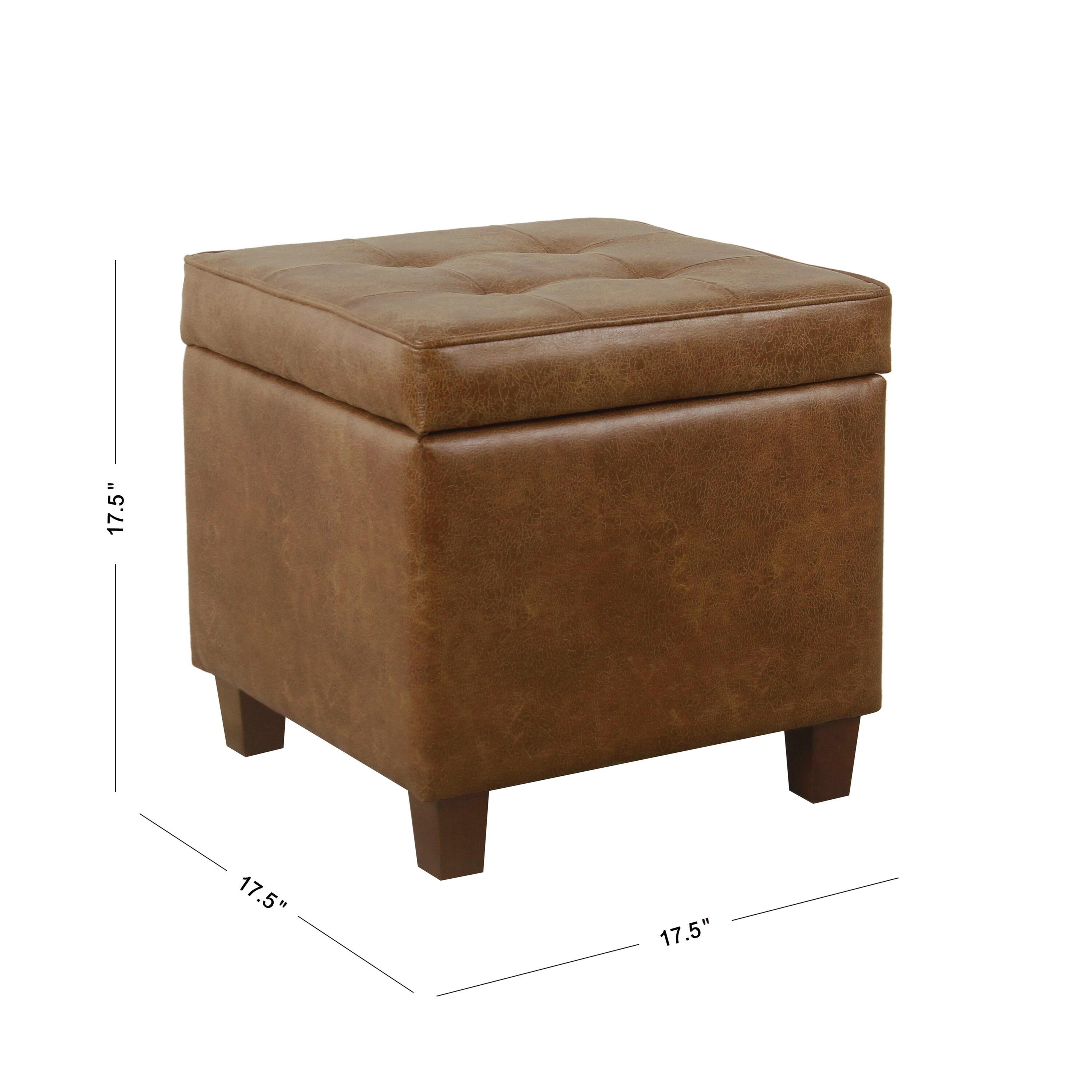 Square Tufted Faux Leather Storage Ottoman Brown - HomePop