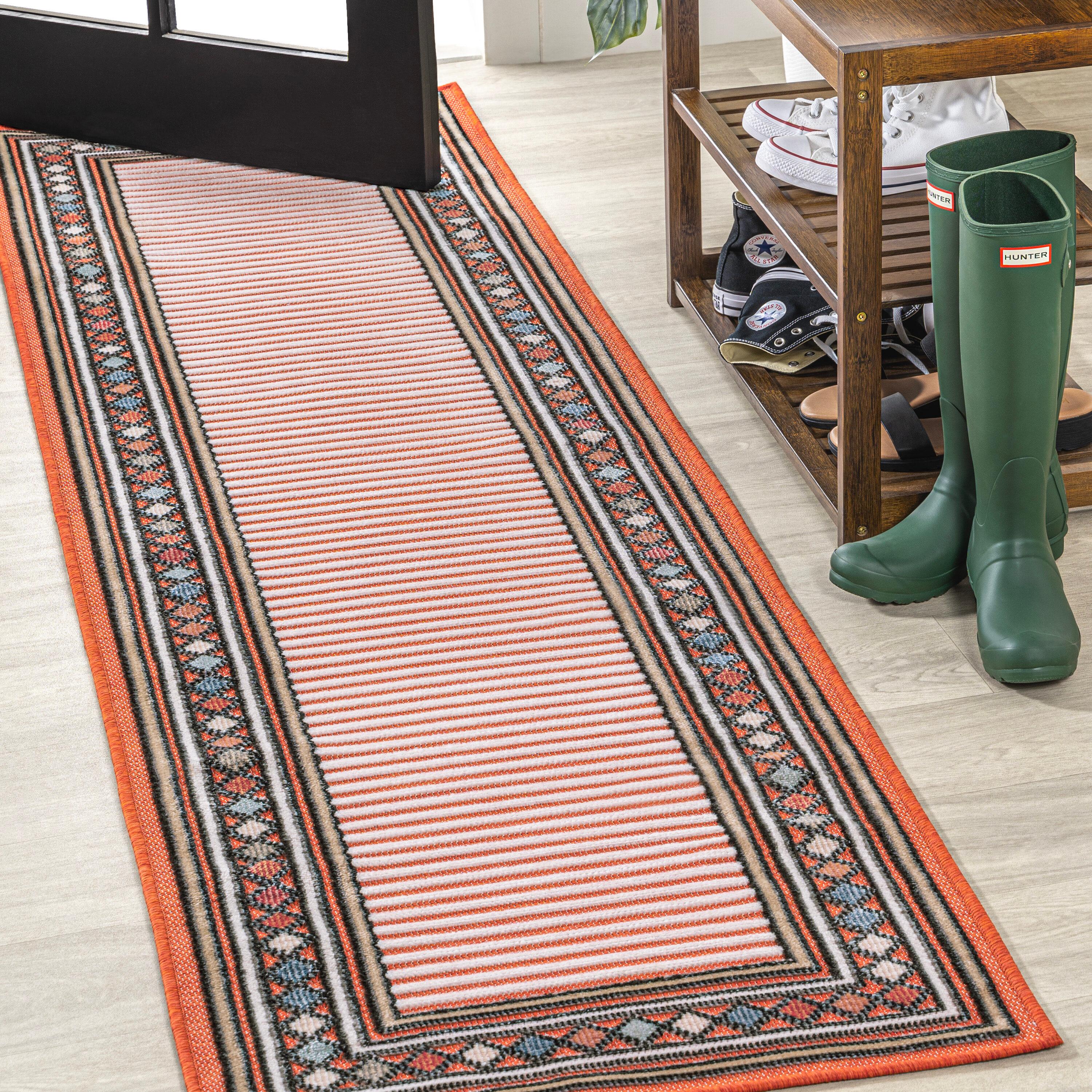 JONATHAN Y Sebastian High-Low Modern Diamond Border Orange/Ivory 2 ft. x 8 ft. Indoor/Outdoor Runner Rug