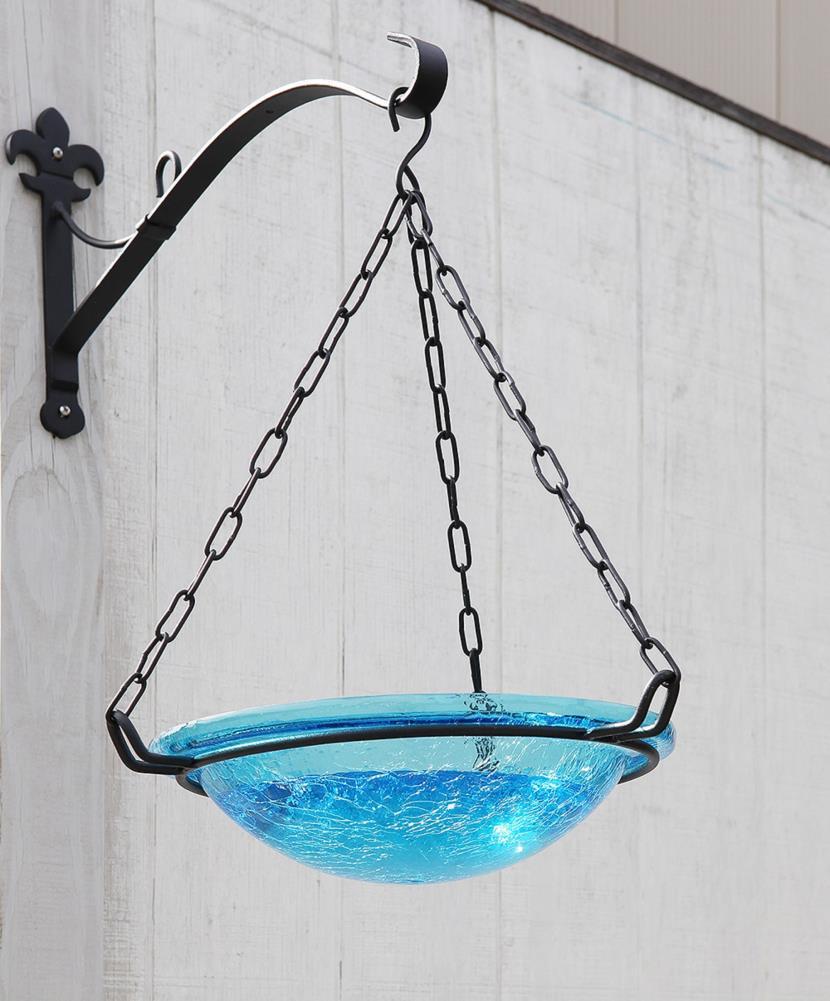 12.5" Crackle Glass Hanging Birdbath Bowl Teal - Achla Designs: Hand-Blown, Weather-Resistant, No Assembly Required