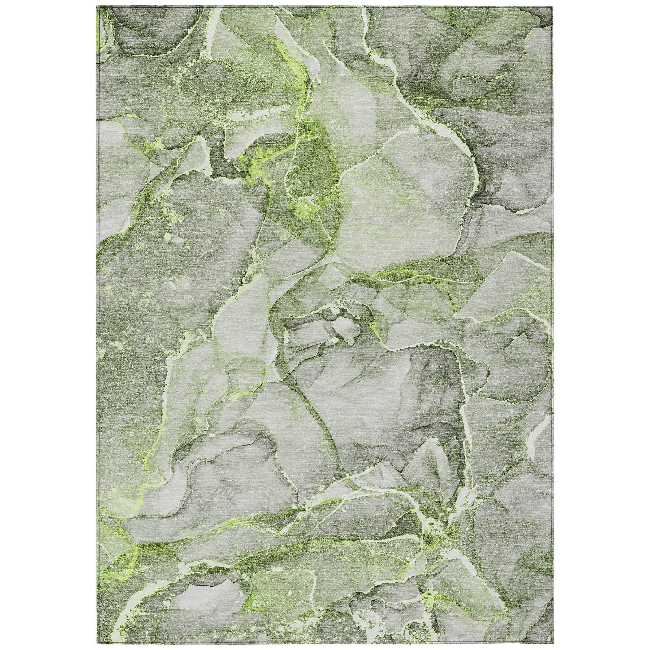 Green and Gray Synthetic Washable Rectangular Area Rug 9' x 12'