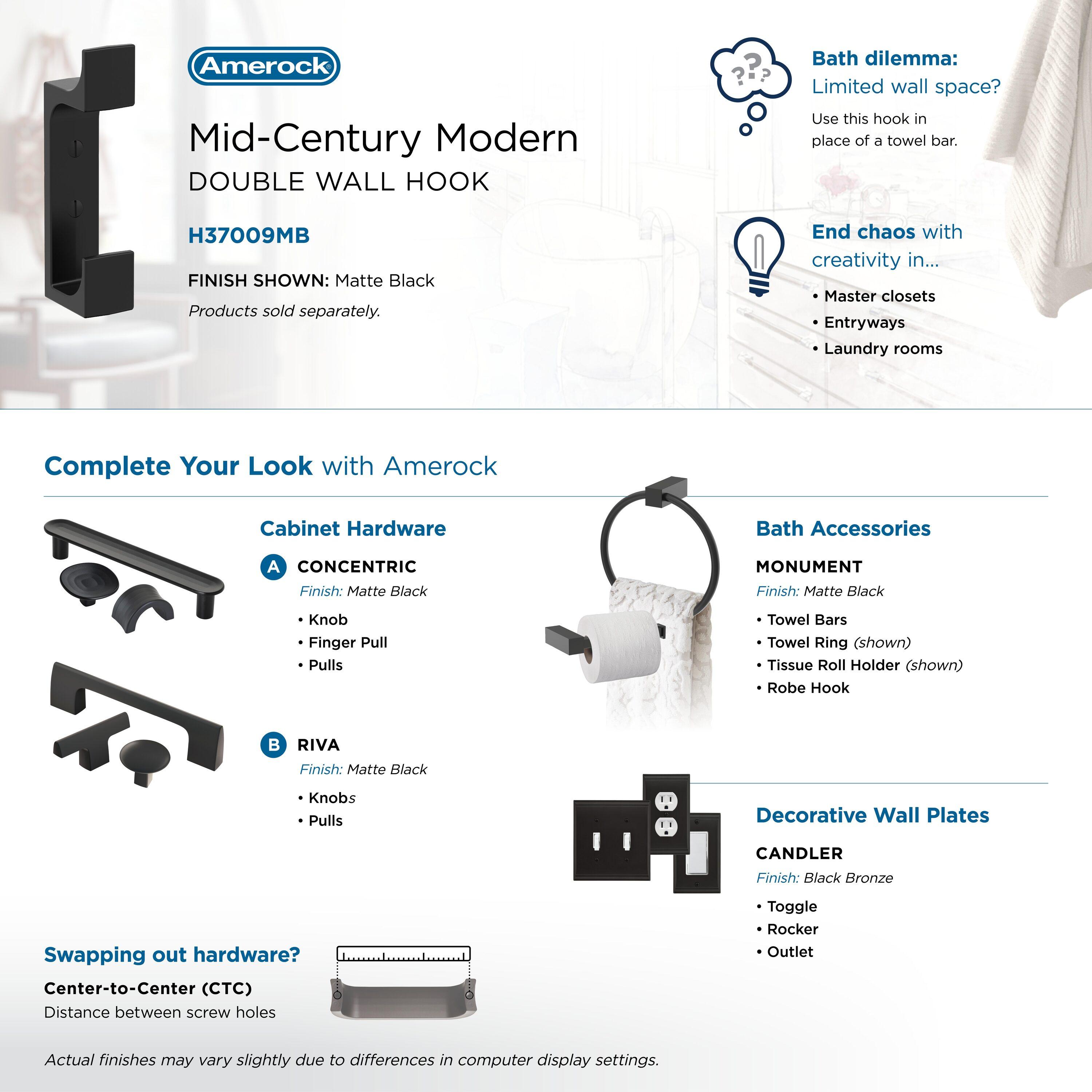 Amerock Bray Contemporary Double Prong Decorative Wall Hook