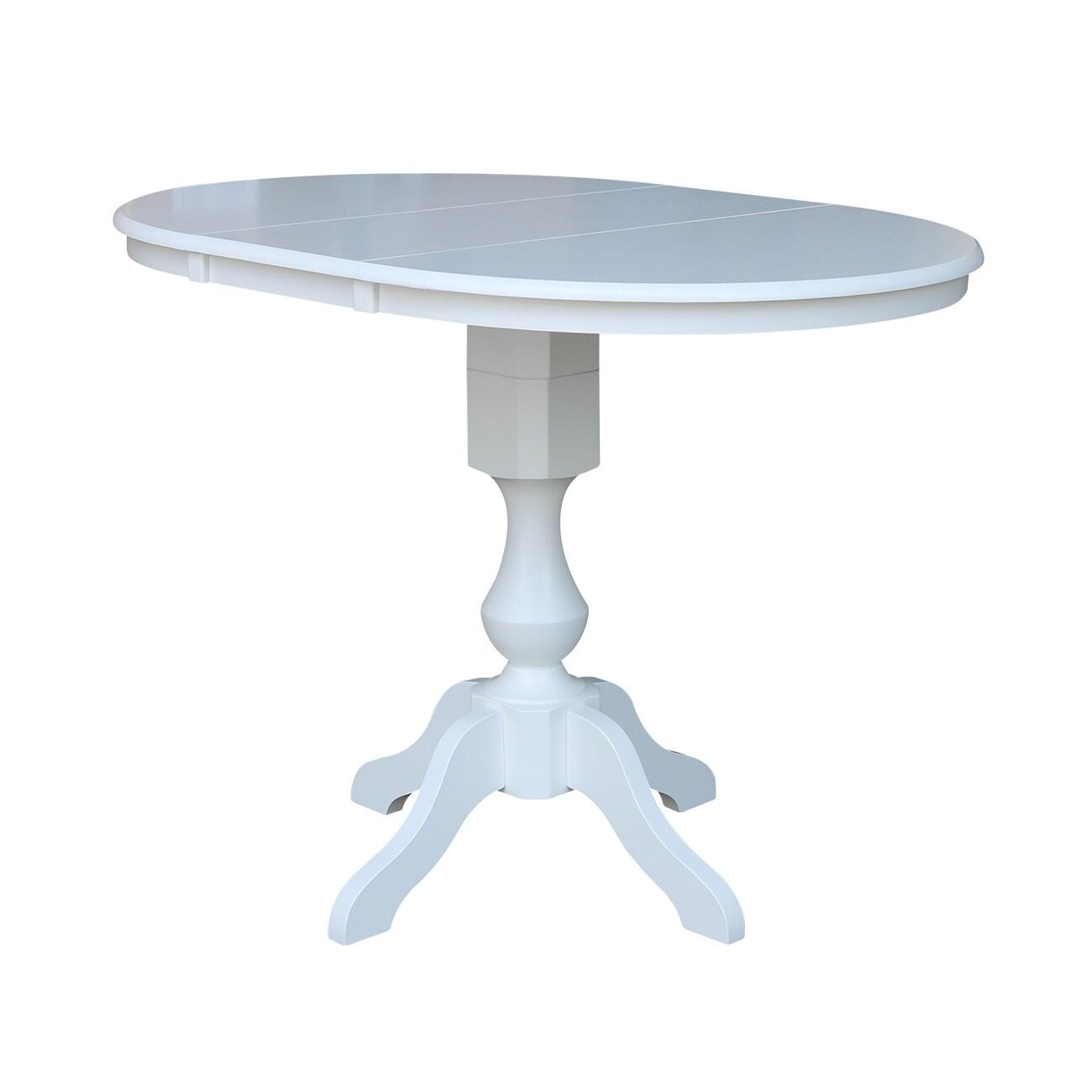 36" Round Top Counter Height Table with 12" Leaf - White